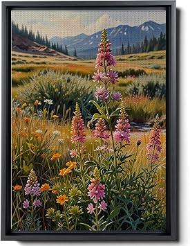 Vintage Wildflower Field Print, Home SunSky Painting Print on Canvas, Fall Spring Botanical Flowers, Spring Meadow Print Canvas, Country Field Wall Art, Art Print, Decor