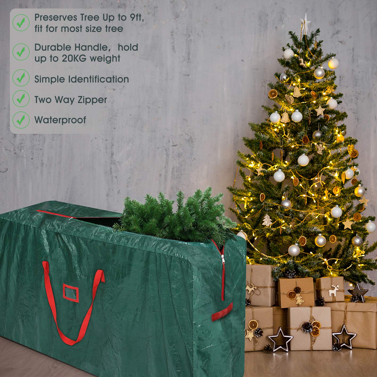 GARPROVM Borsa portaoggetti per albero di Natale, cuscino da giardino, con manici rinforzati e cerniere bidirezionali, grande borsa per albero di Natale smontato fino a 2,4 m (verde, 165 x 38 x 76 cm)