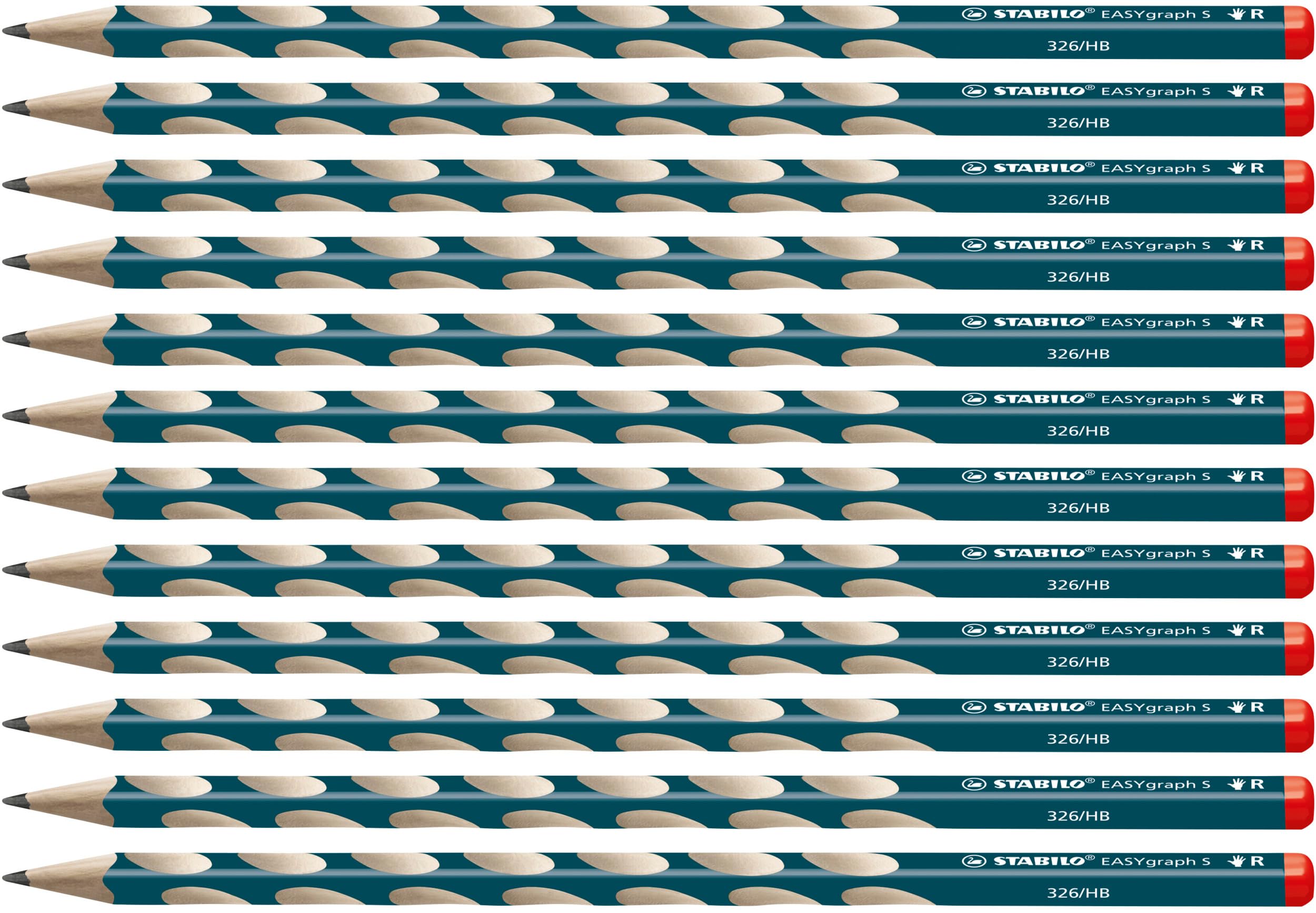 EASYgraph S - Thin Ergonomic Graphite Pencil - Right-Handed - Pack of 12 - Petrol - Degree HB