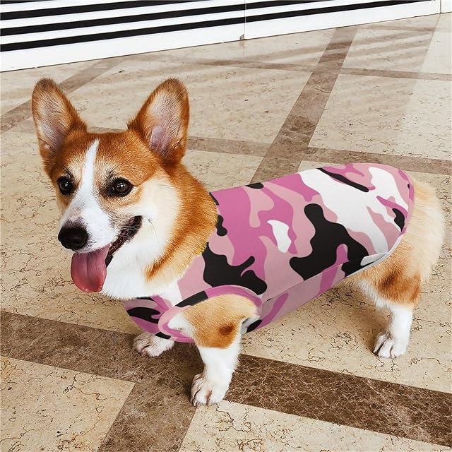 Foto 4 de 8 de Camisas para Perros Ropa Estampada para Mascotas con Camuflaje Rosa Camisetas Militares para Mascotas Camisas…
