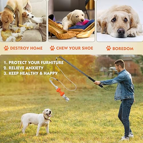 Miniatura 4 de YeYeBest Bastón de coqueteo para perros con juguetes para masticar dientes, poste de coqueteo resistente para perros, varita interactiva para