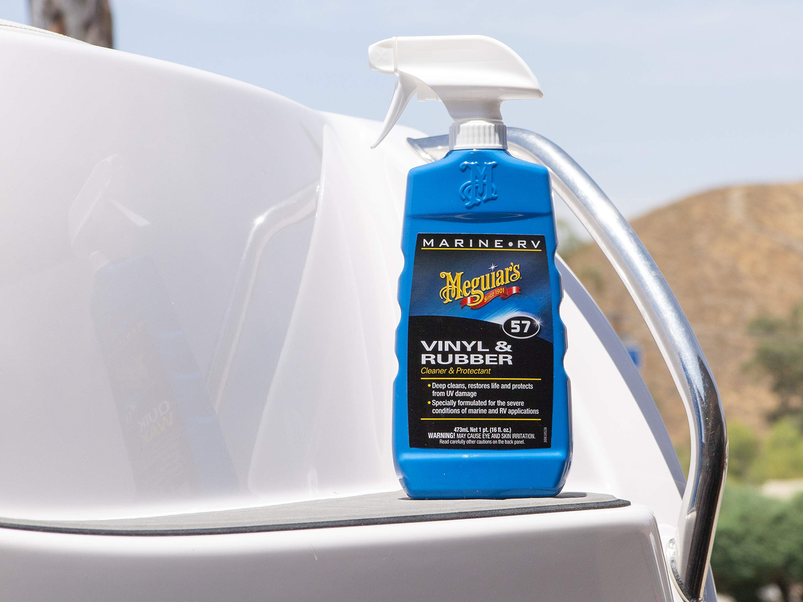 Meguiar's M5716 Detergente e protettivo per vinile e gomma per marine/camper, detergente e protettivo per vinile per barche, rivitalizza plastica e gomma con una formula non grassa facile da usare
