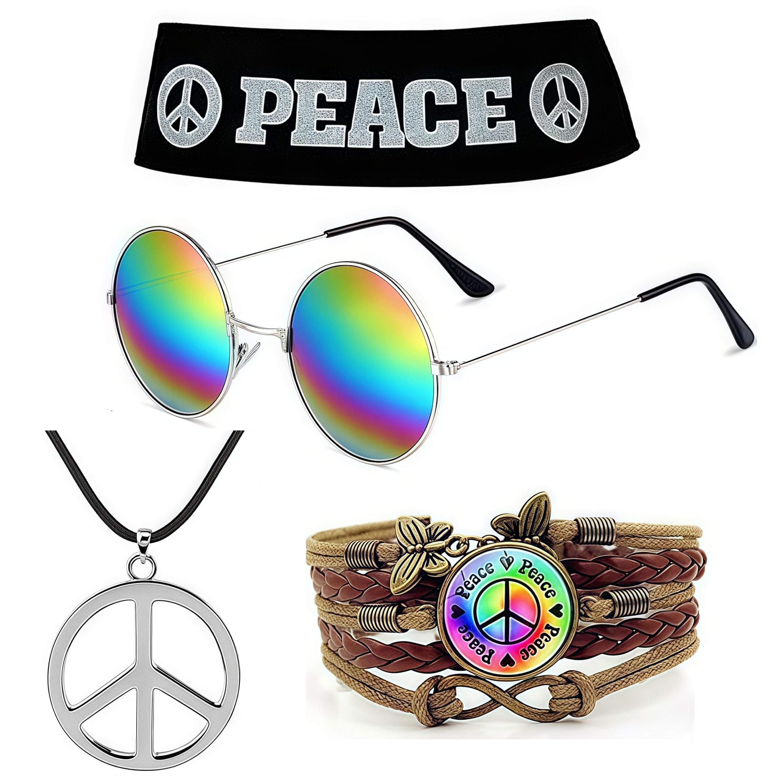 ZappelStift 4Pcs Hippie Costume Sets, Hippie Accessories Set Disco Hippies Costume