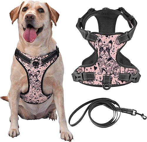 Arnés reflectante para bulldog francés, ajustable, sin tirones, para mascotas, elegante, Oxford, de fácil control, para cachorros, para