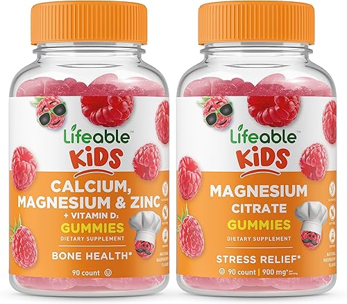 Lifeable Paquete de gomitas de calcio, magnesio y zinc para niños + magnesio, gran sabor, suplemento vitamínico, sin gluten, sin OMG, gomita