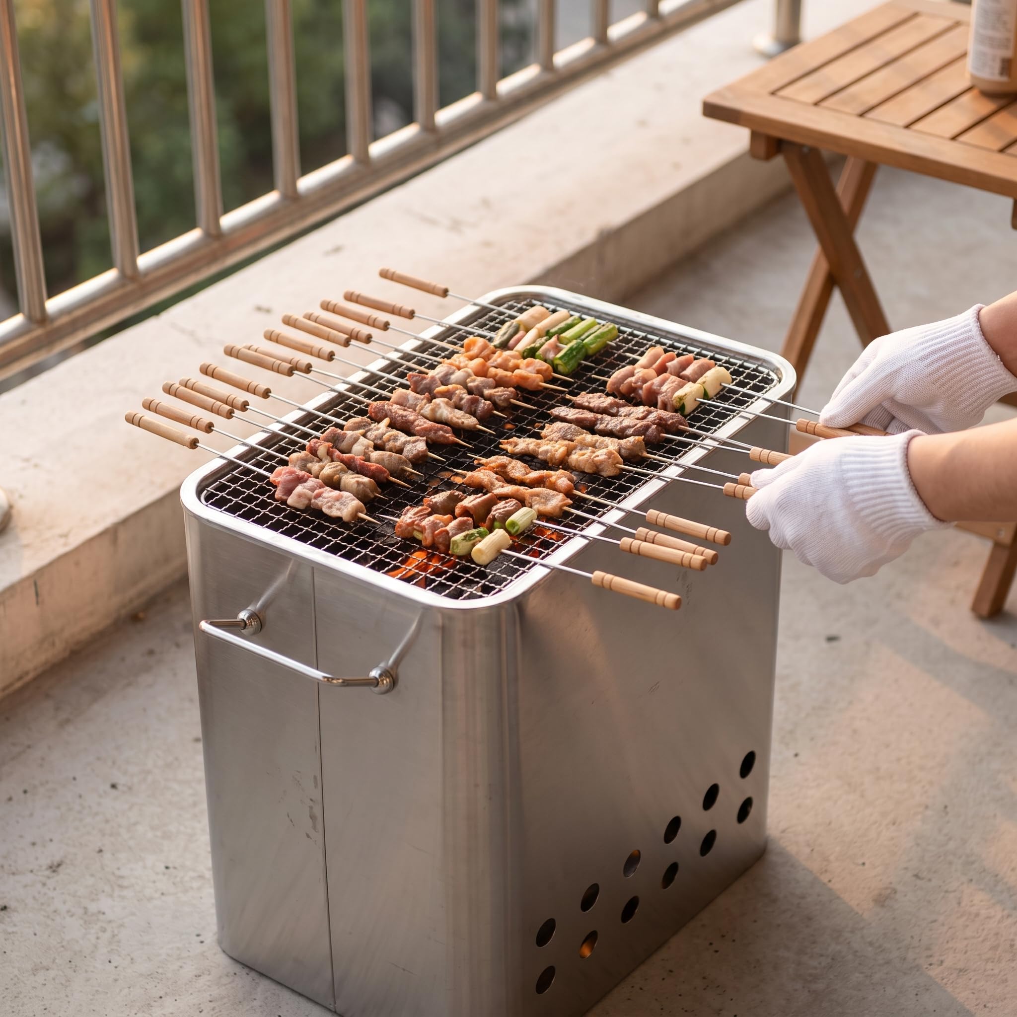 Grill a Carbone Forno Brasare Senza Fumo, 26 spiedini da 300 mm per barbecue