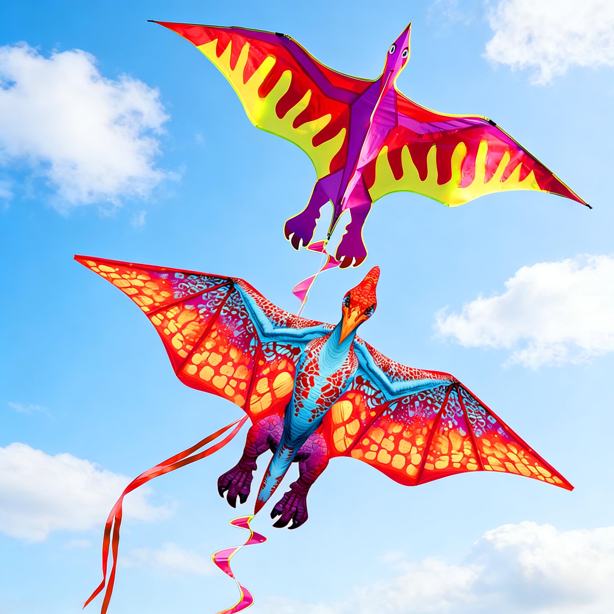 Touch the sky Lot de 2 Cerfs-Volants Dragon pour Enfants et Adultes, Facile à Voler, Tissu Exquis et Structure Unique, Idéal pour Les Jeux et Activités de Plein Air, Parfait pour Les Débutants.