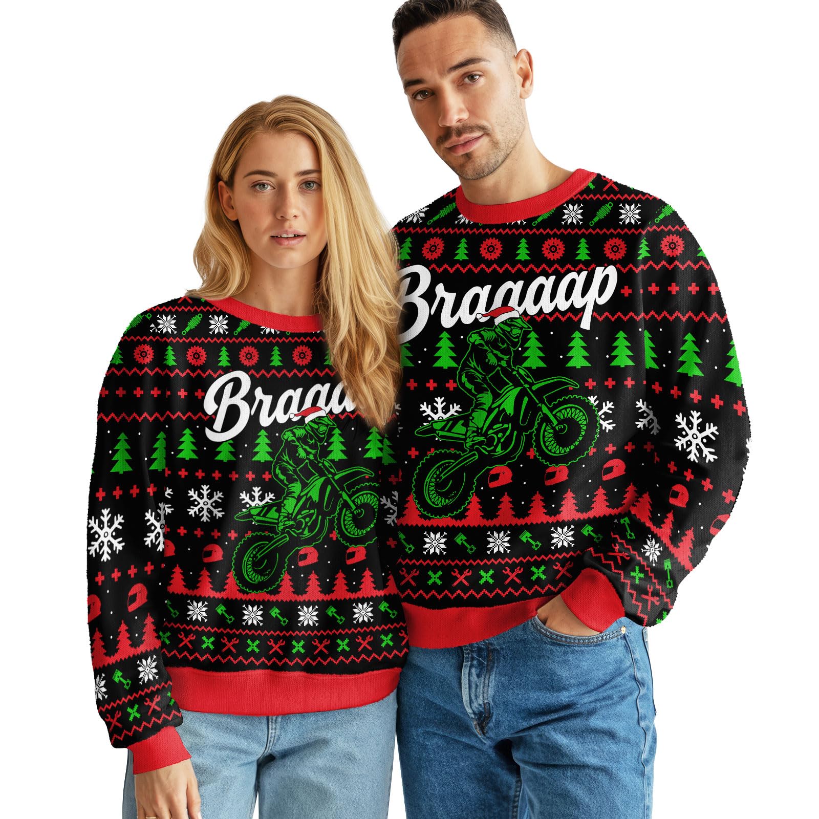 99TIMORO Motorcycle Ugly Christmas Sweater for Men and Women, Holiday Pullover Novelty Crewneck Sweatshirt, Festive Outfit Gift