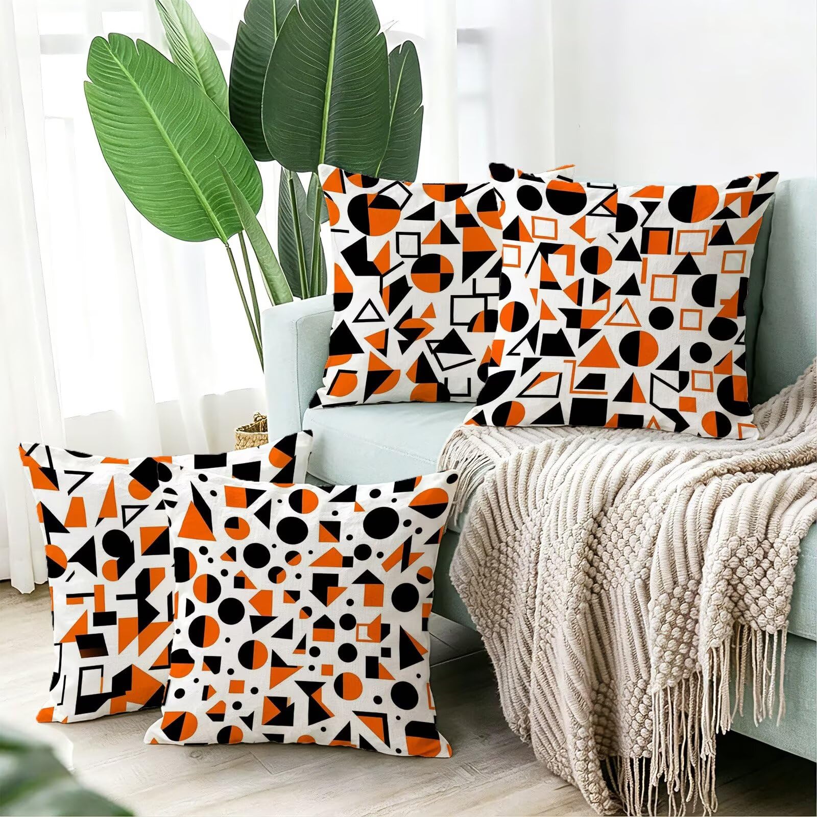 Cojines Exterior Color Naranja Funda Almohada 45x45cm Juego de 4, Cod-426