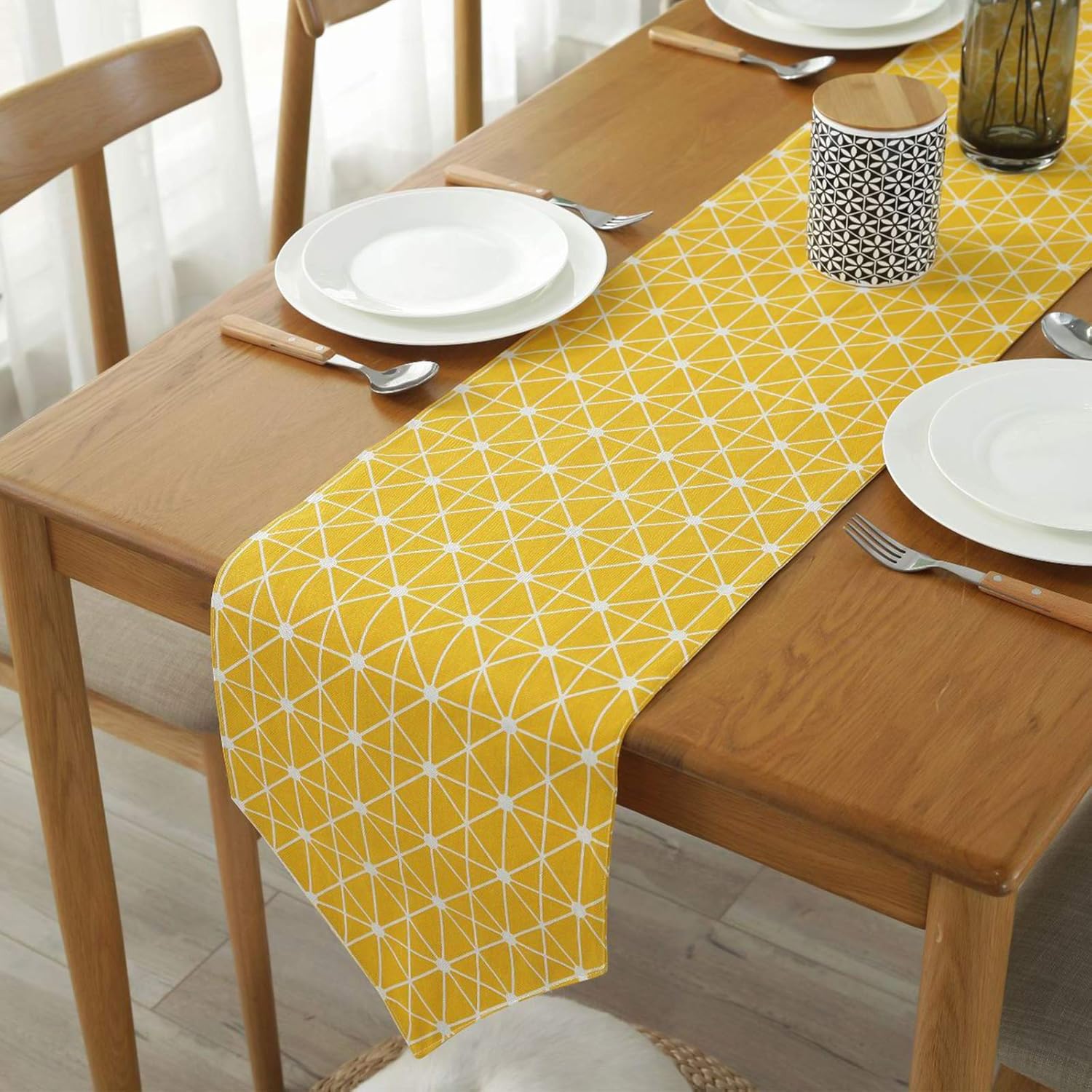 Linen Table Runner, Home Tablecover Decorative, Durable Handmade Yellow