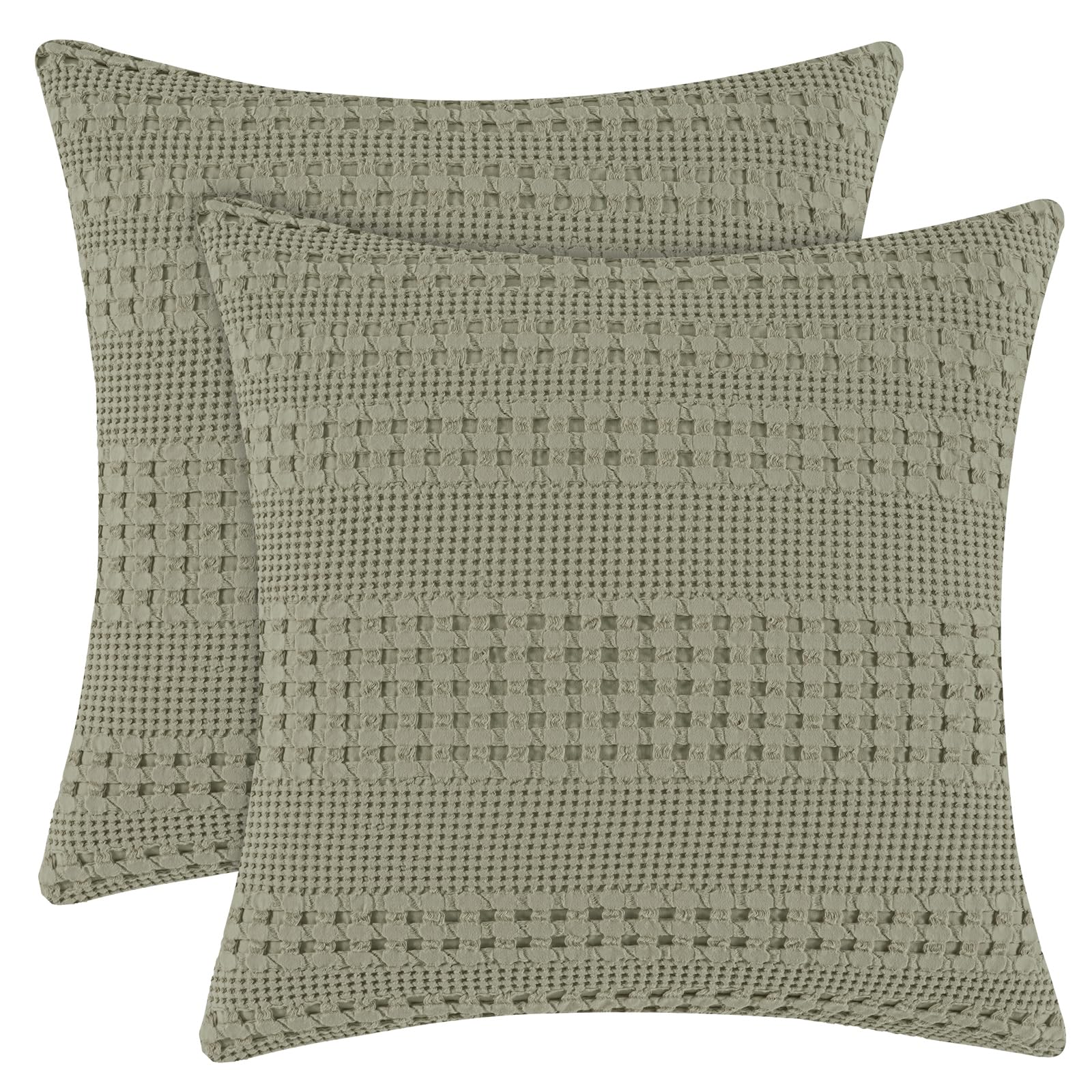 phf 100% cotton waffle weave euro sham covers, 2 pack 26" x 26" bed pillow covers for elegant home decor, no filling, luxury aesthetic soft euro pillow cases for bed, dusty sage