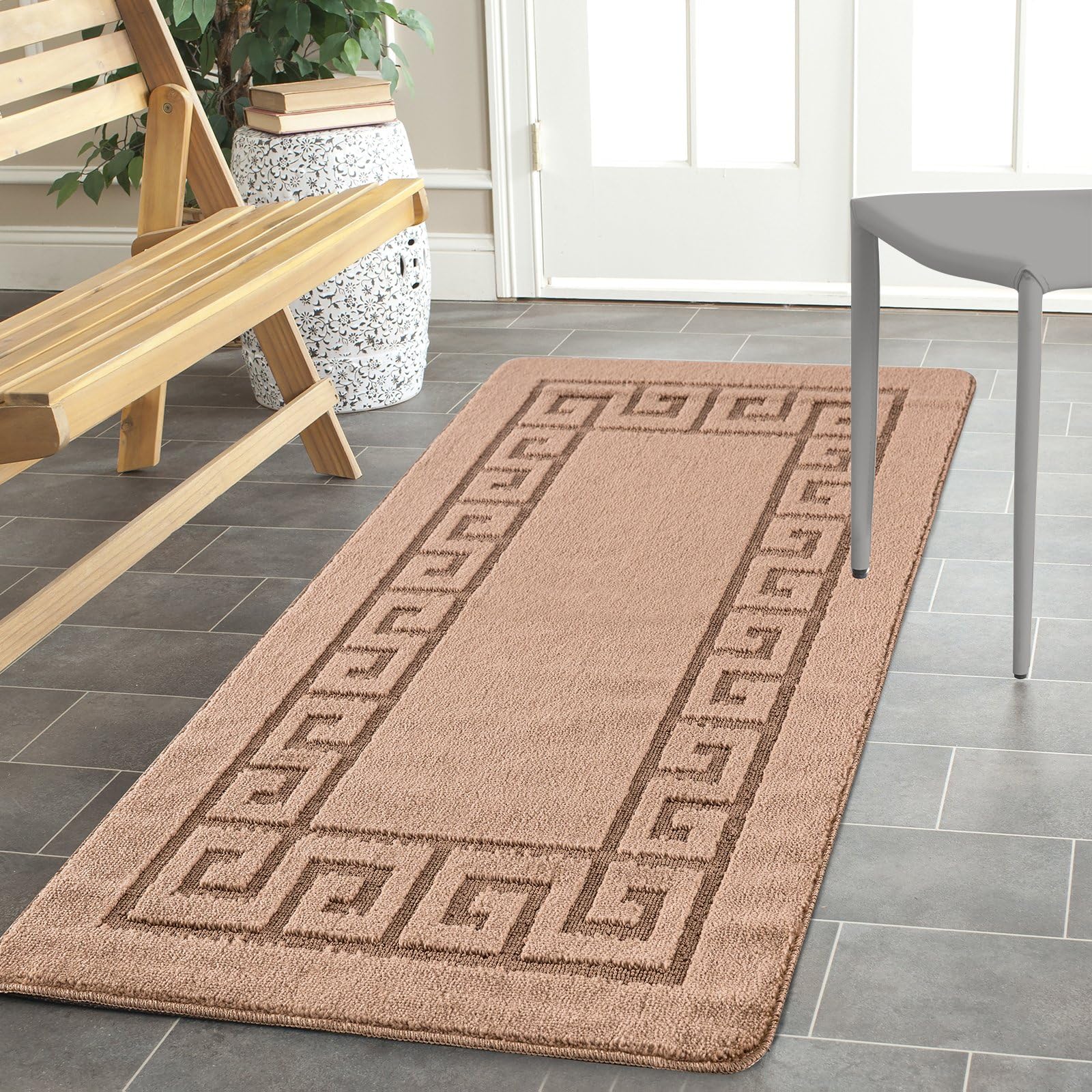 renoazul® Non-Slip Area Rug, 80 x 150 cm Washable, Heavy Duty Floor Protector Anti Slip Hallway Large Rug for Indoor Outdoor Hall Bedroom and Kitchen (Gel Back Rocco Rug - Beige) — image 1