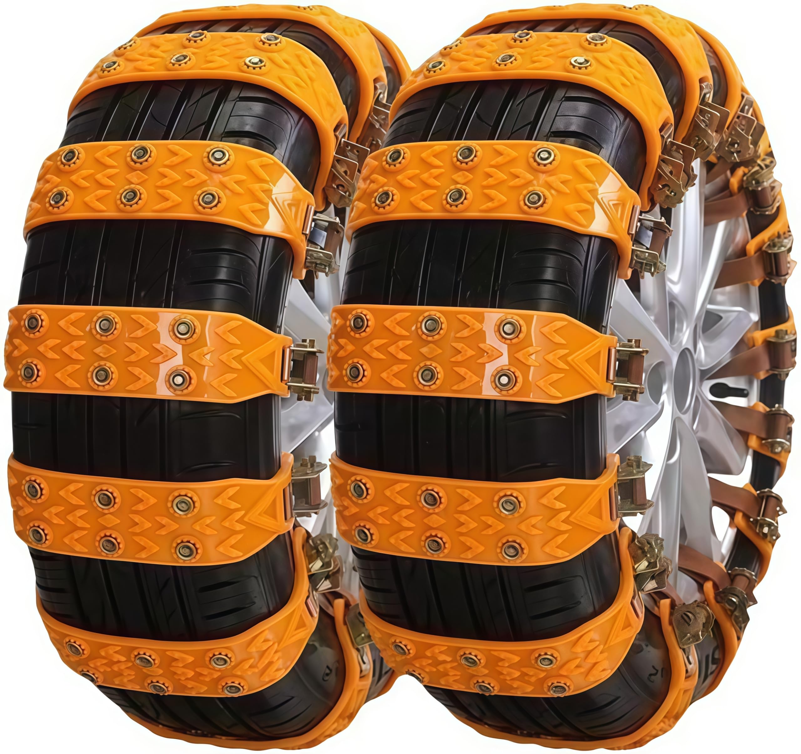 10 Stück Universal-Auto-Schneeketten mit Aufbewahrungstasche und Werkzeug, Reifen 165-265 mm für PKW-LKW-SUV, rutschfeste, verstellbare Winter-Schneeketten. (Zweireihige Nägel)