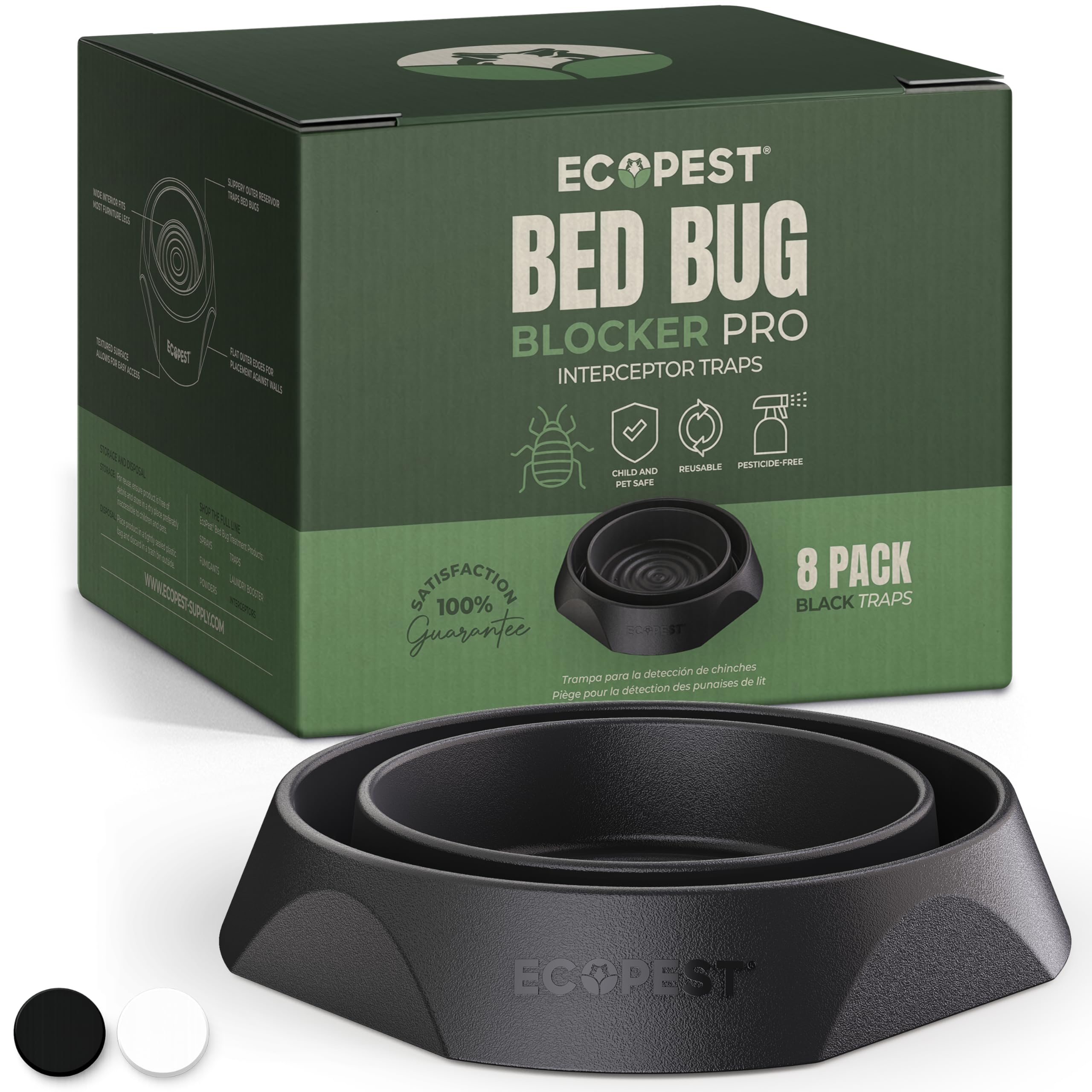 Ecopest Black Bed Bug Interceptors – 8 Pack | Bed Bug Blocker (Pro) Interceptor Traps (Black) | Eco Friendly Insect Trap For Bed Legs | No Chemicals Or Pesticides | Monitor, Detector, And Trap For Bed Bugs