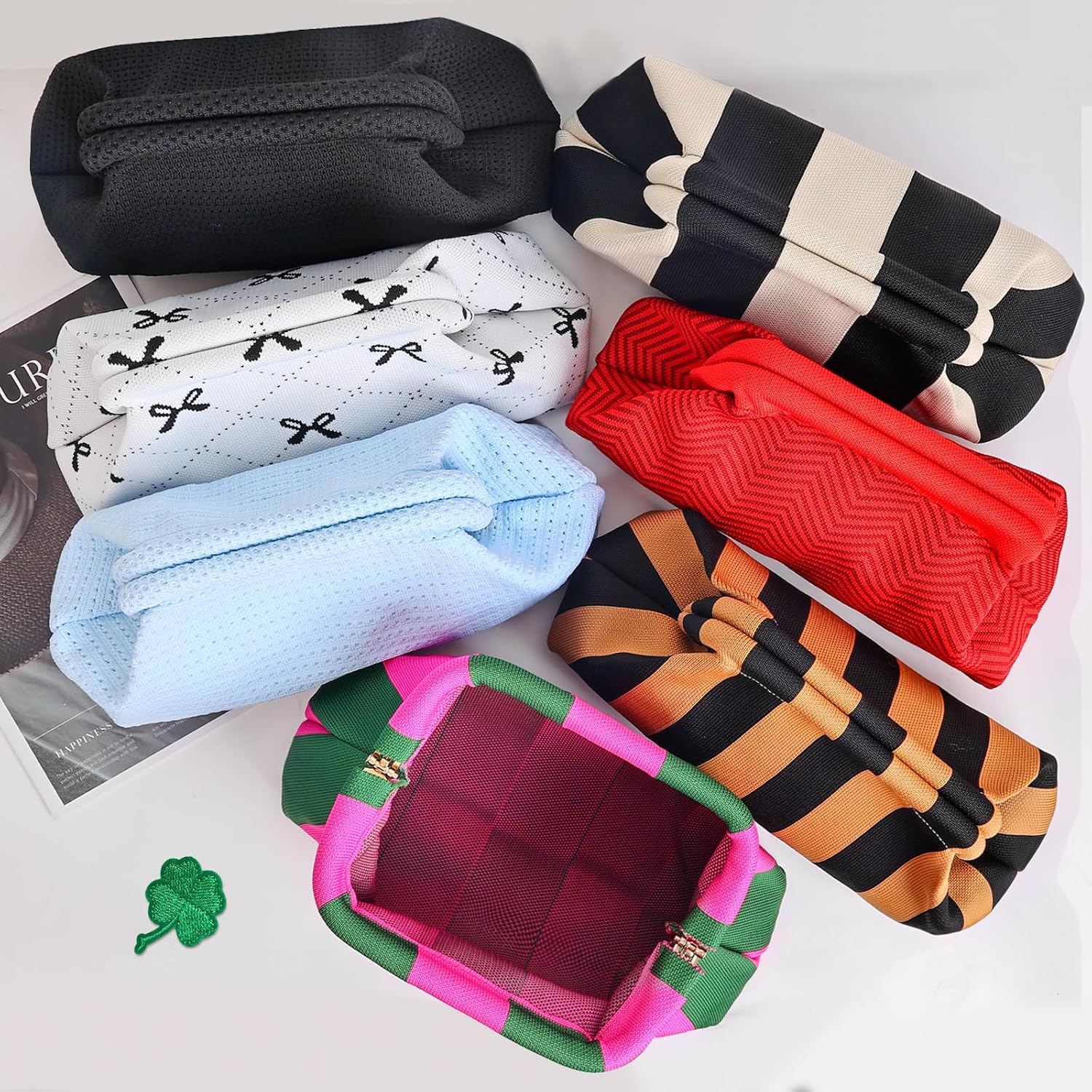 Woven Clutch Purses for Women, Summer Beach Crochet Striped Dumpling Bag Evening Handbag - Image 8