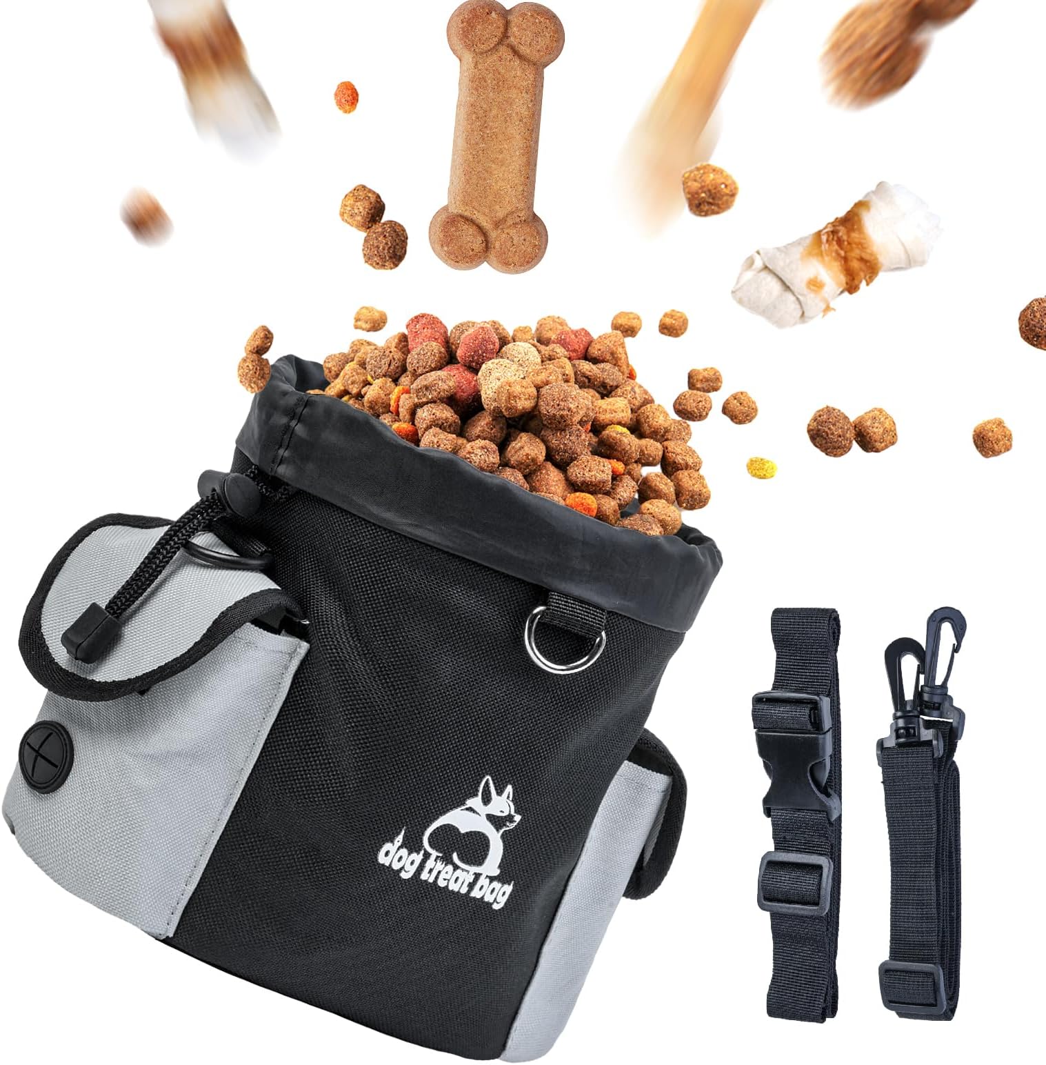 Treat Pouch No-Spill Dog Magnetic Closure, Clip-On Design For