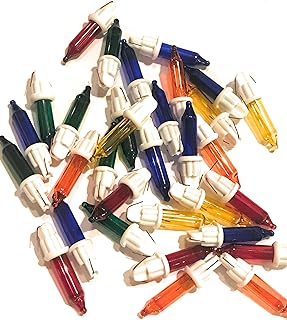 Prestige Glass Art 25 2.5 Volt Replacement Mini Light Bulbs - Multicolor Mini Christmas Lights - White Base