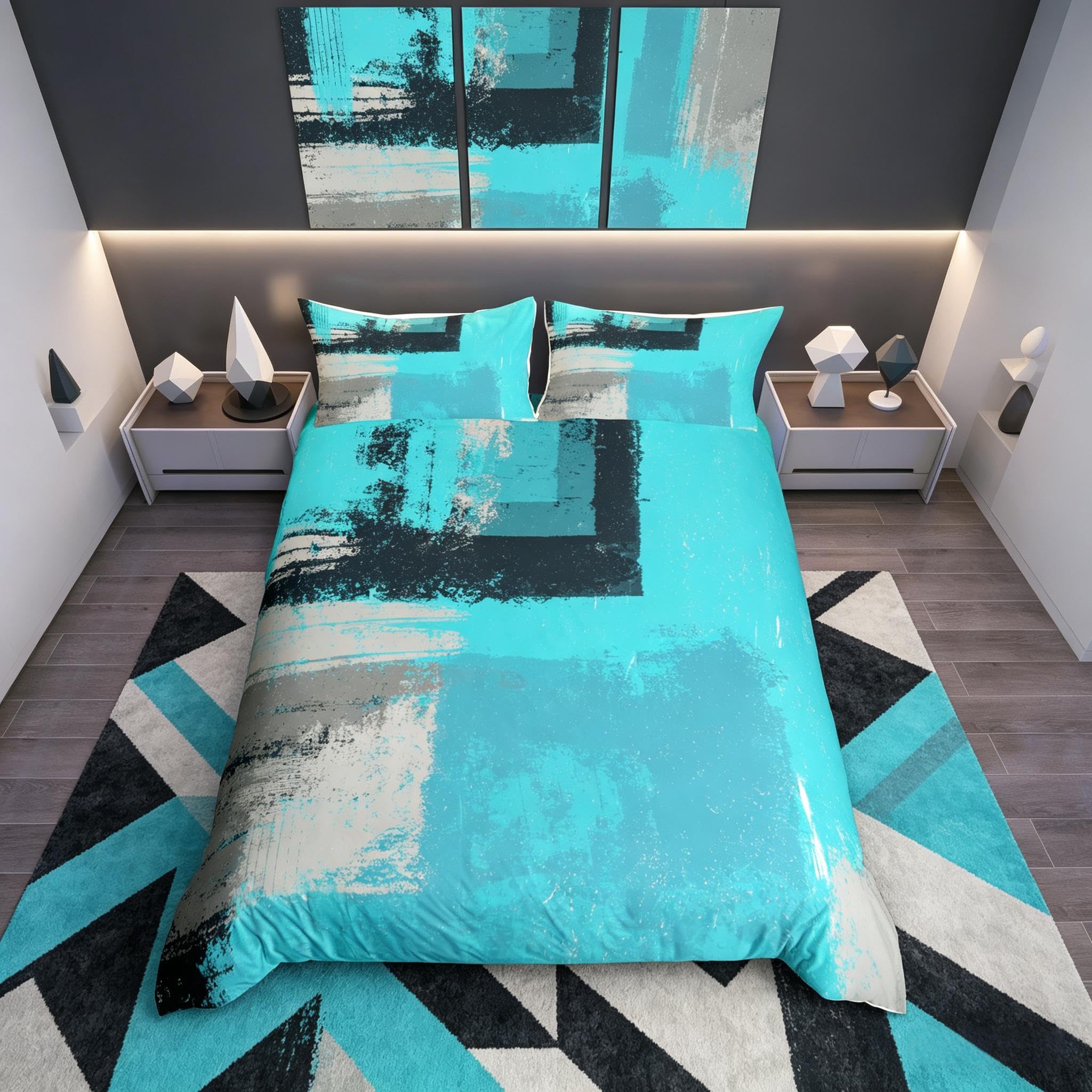 Abstract Bedding Set Modern Abstract Art Comforter Cover for Boys Girls Children Teal Blue Bedding Duvet Cover Set Room Decor Super King Size Bedspread Cover 3Pcs — image 1