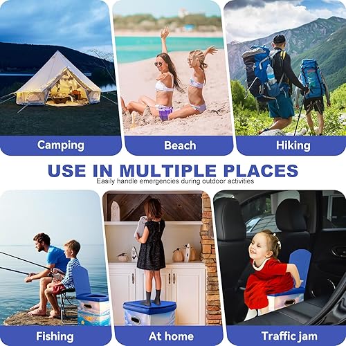 Vista 37 de Inodoro portátil XL mejorado, para adultos y niños, extragrande, de viaje, alto, con tapa, orinal compacto para automóvil, senderismo, playa y Negro