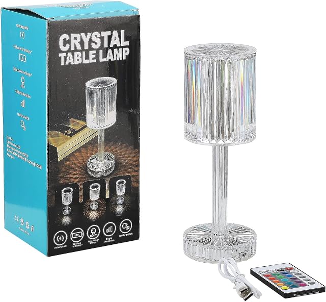 QYLJZB 16 Colors Crystal Lamp, Touching Control Gatsby Table Lamps Nightstand Lamp, Bedside Light Decor Atmosphere Light for Living Room Bedroom Party Bar and Gift, White,8.5 x 25cm