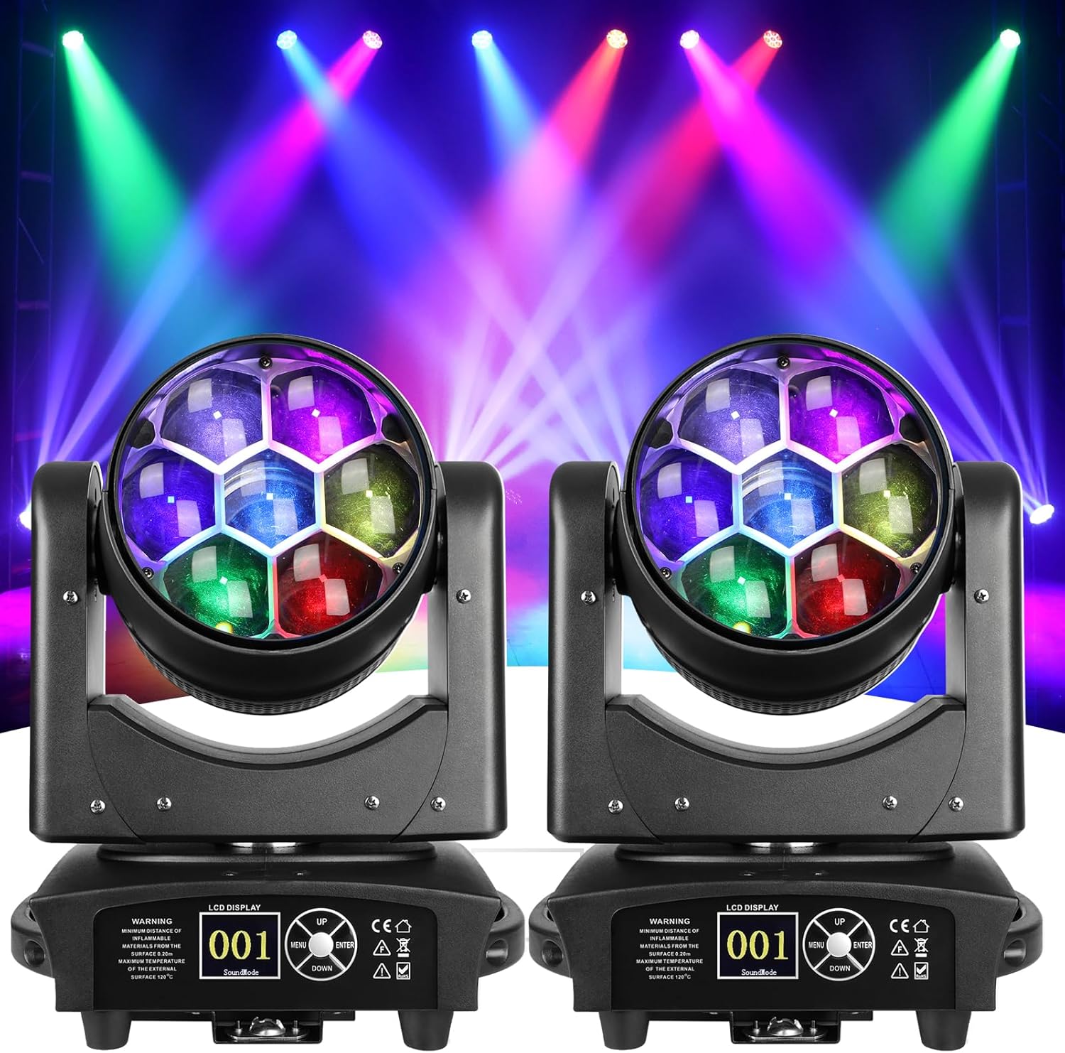 Big Dipper 7x40W LED Point Control Moving Head Light, 4-in-1 Bee Eye RGBW DJ Light for Party, Stage Lighting with Sound Activated/Auto/DMX512 Control, Spotlight Uplight for Events Church Disco(2)