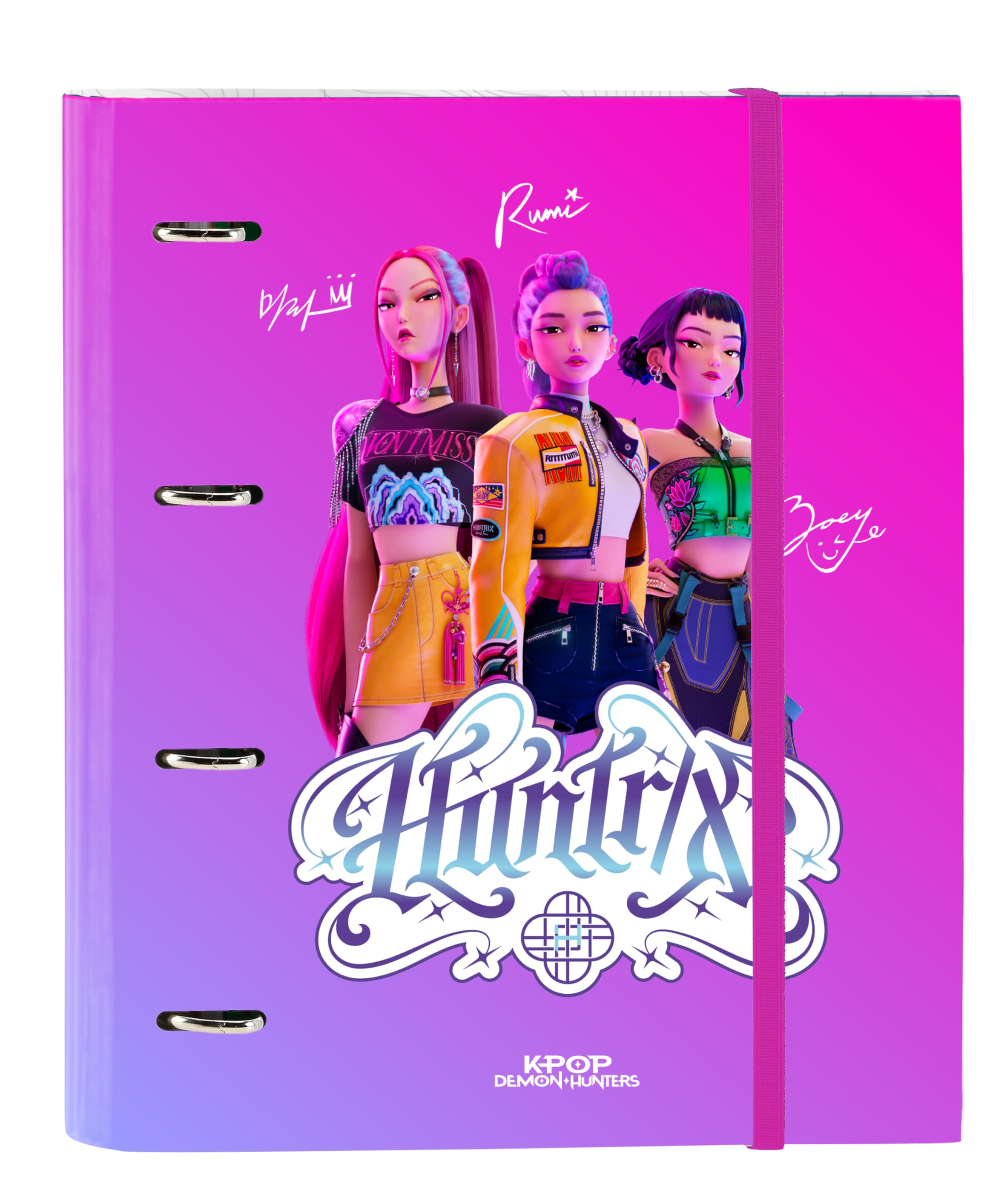 K-POP Demon Hunters - STATIONERY - Carpeta 4 Anillas de 35 cm con 100 Hojas A4, Ideal para Niños de Diferentes Edades, Cómoda y Versátil, Resistencia, 27x3.5x32 cm