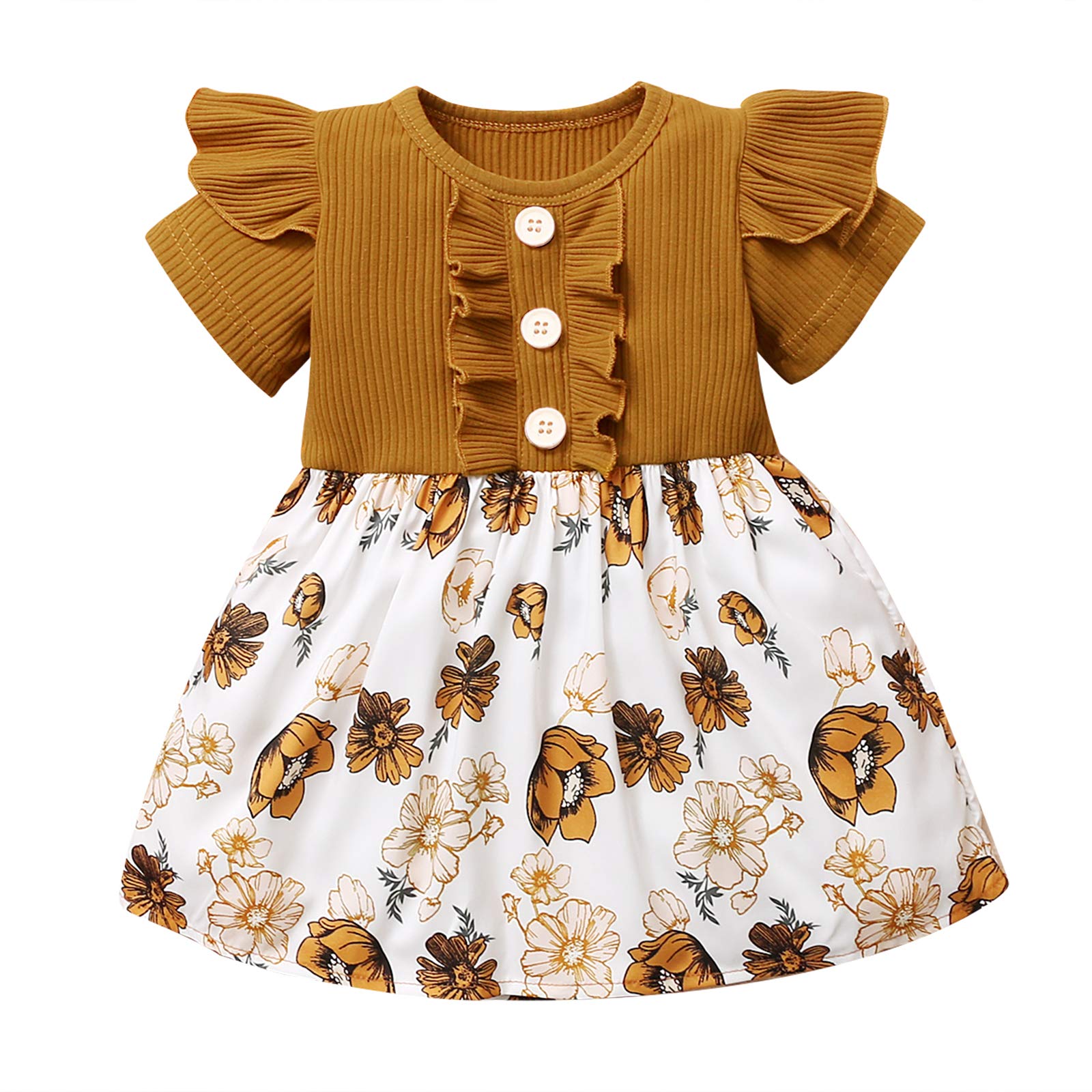 Toddler Baby Girl Floral Dress Short Sleeve Ruffle Overall Flower Summer Outfits Onepiece Sun Dress