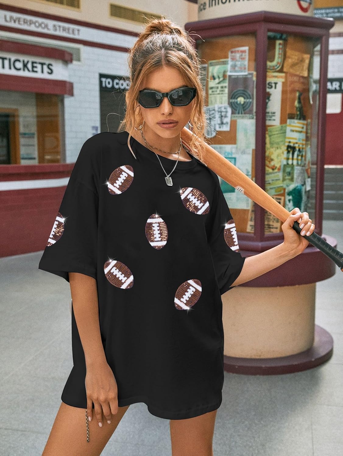 Football Shirts Women Game Day Shirt Sequin Gameday Outfits Football Team Fans Graphic Tees Fall Sports Jersey - Image 6