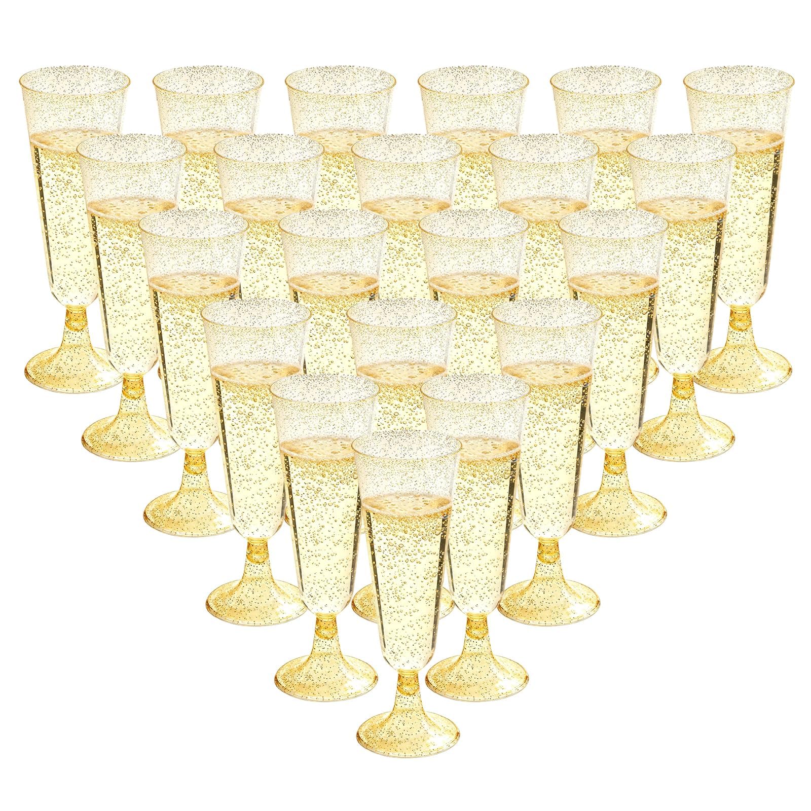 50 copas de champán reutilizables, con purpurina de oro rosa, 150 ml, para bodas, fiestas, picnics, fiestas al aire libre, bares