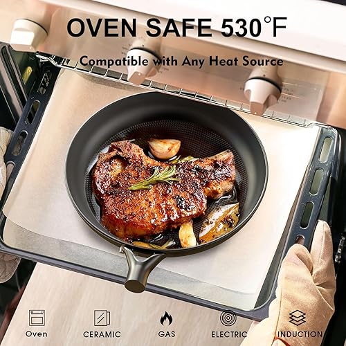 Miniatura 7 de Sartenes antiadherentes, sartenes de hierro fundido de larga duración con panal de abeja de 12 pulgadas, sartén de hierro fundido duradera y ligera