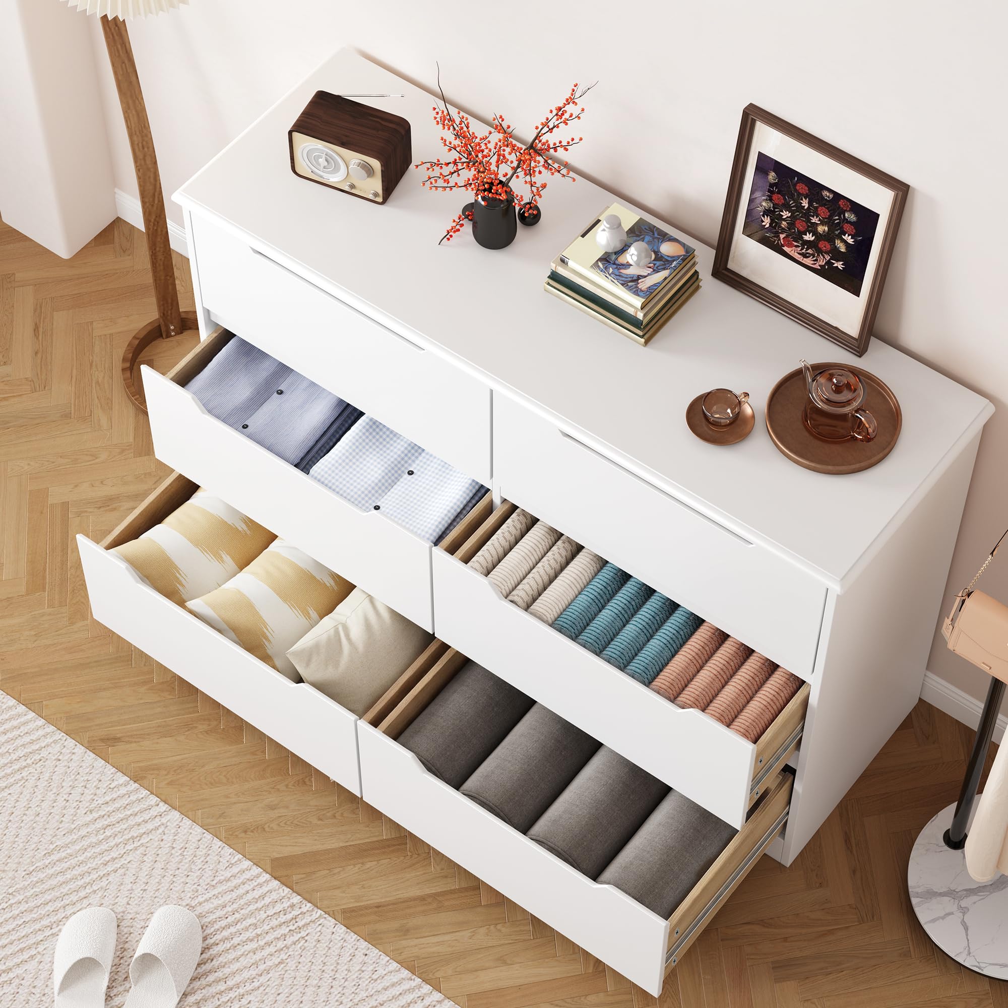 Gizoon 6 Drawer Double Dresser for Bedroom with Anti-Tip Design, White — product photo