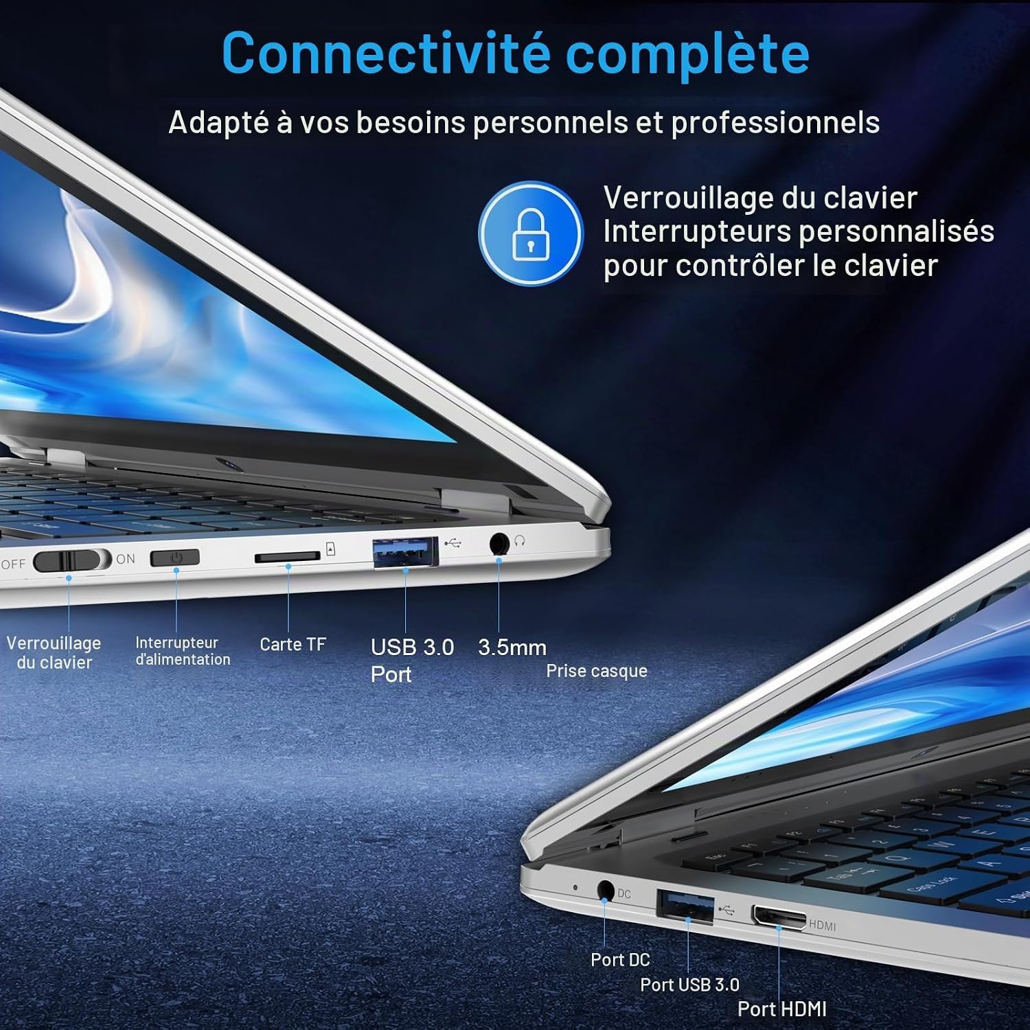 Computer portatile touch pieghevole a 360° - 11.6 pollici, PC portatile 6 GB RAM 128 GB SSD Celeron N4020, schermo IPS 1366 x 768, laptop per studi lavoro tempo libero, computer con pellicola per