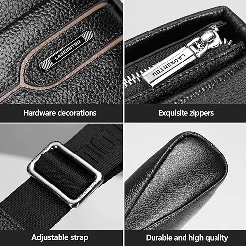 Miniatura 6 de LAORENTOU Maletín de cuero de grano completo para laptop bolsa de mensajero para hombres negocios viajes trabajo computadora bolsa de hombro