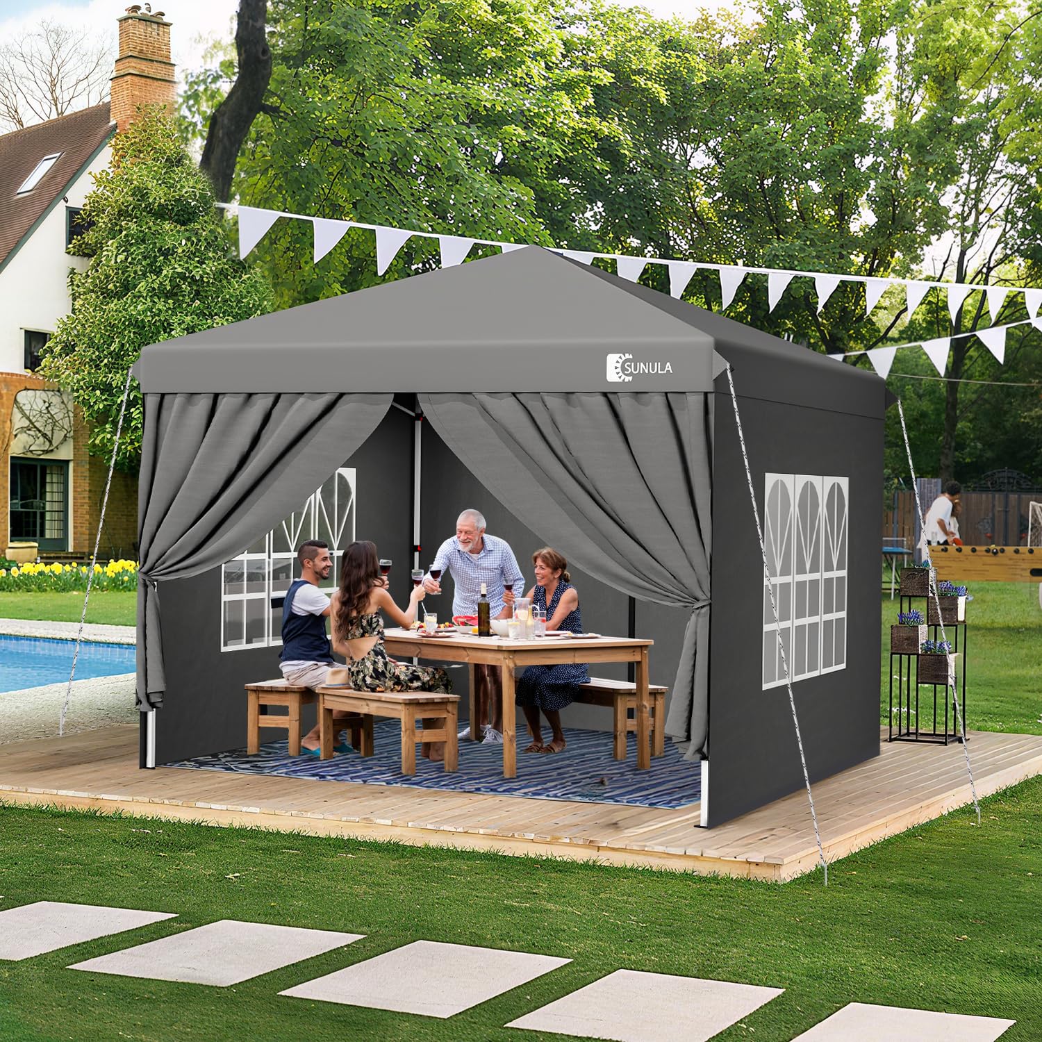 Sunula Pavillon 3x3 Wasserdicht Stabil Winterfest mit 4 Seitenwänden - 2026 Version, Faltpavillon 3x3m mit Verdickten Röhren, Partyzelt Gartenpavillon Faltzelt (Grau)