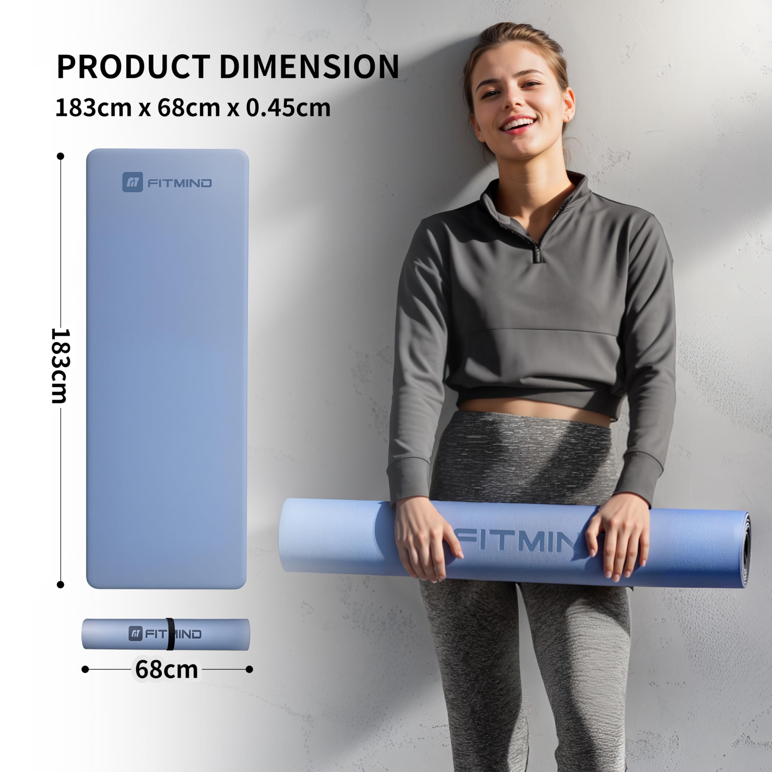 Esterilla Yoga Antideslizante, Extra Wide & Long, Non-Slip Natural Rubber Base & PU Top, Anti-Tear, Ideal for Yoga, Pilates, and Fitness,1830×680×4.5mm