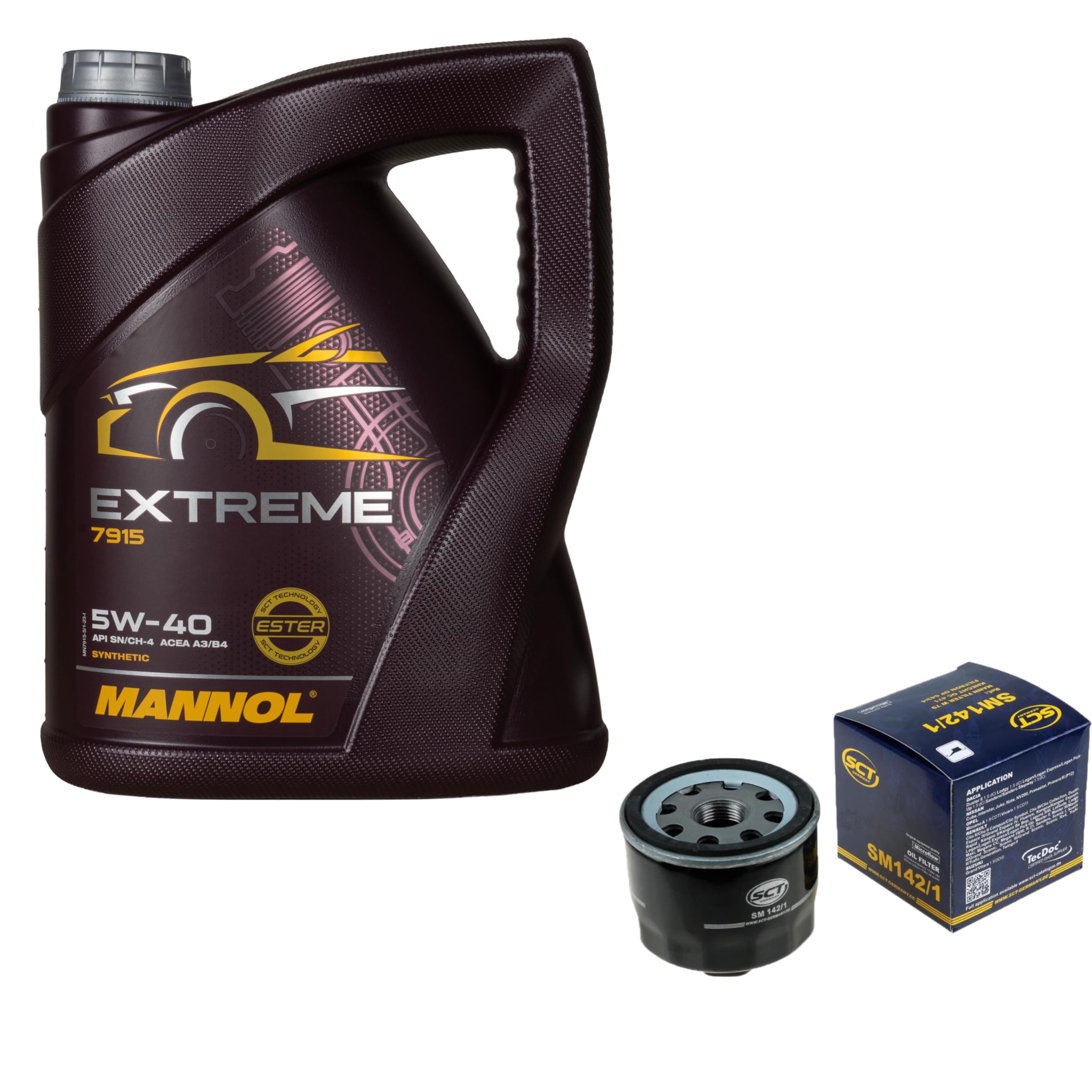 MANNOL Motoröl Set 5W-40 Mit Filtern - Inspektionspaket 5 Liter Mit Ölfilter & Luftfilter