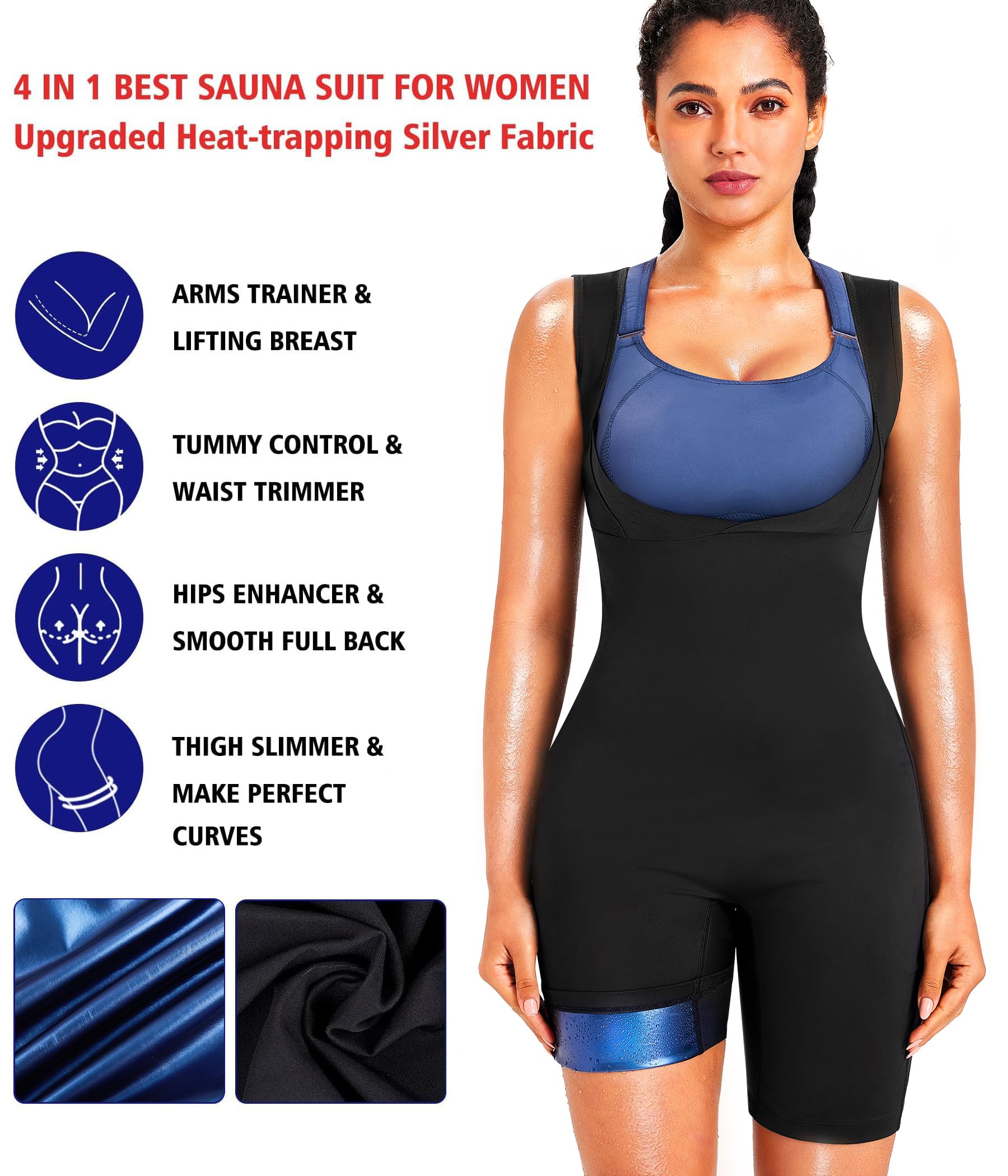 KUMAYES Trajes Sauna Compresion Mujer Adelgazantes Mono de Cuerpo Completo Entrenador Adelgazante Sudoración Deporte Shapewear Traje de Sudor Sauna de Cuerpo