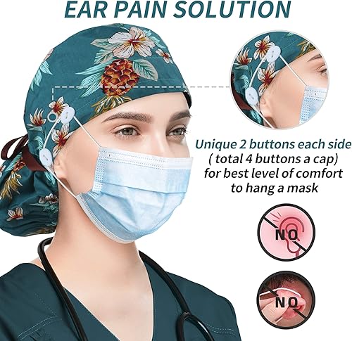 Miniatura 41 de ABAMERICA Gorras quirúrgicas para mujer, gorro de enfermera, soporte funcional para cola de caballo para cabello largo, individual o forrado