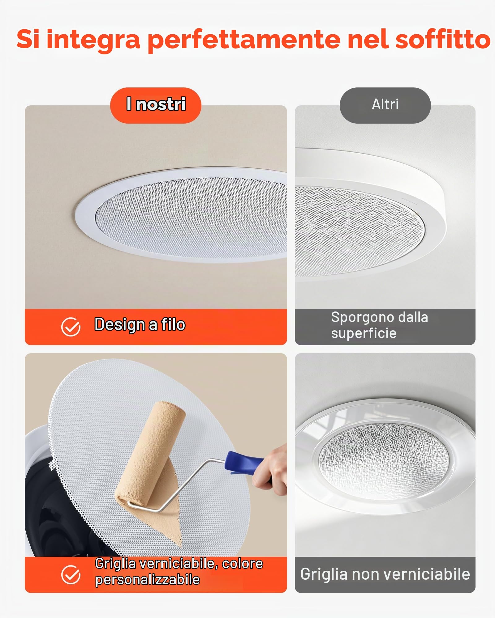 VEVOR Set di Altoparlanti 4 pezzi con Bluetooth, Altoparlanti da Incass a Soffitto 165,1 mm per Home Theater Soggiorno Diffusori Impedenza 8 Ω da Casa Cucina Bagno, Potenza di Picco Singola 150 W