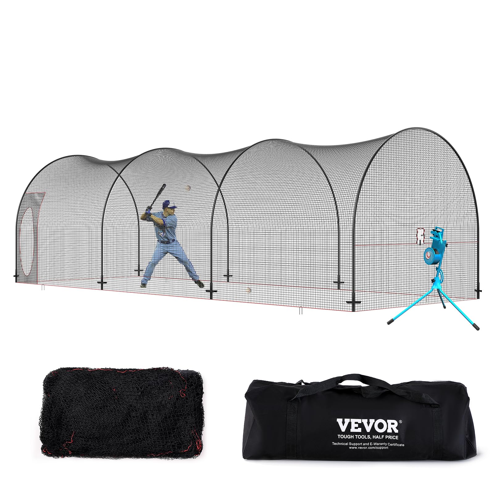 VEVOR Rete Gabbia da Baseball 10 x 3,6 x 3 m Telaio e Rete per Allenamento Nero