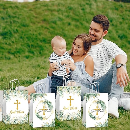 Miniatura 4 de Bolsas de regalo de bautismo, bolsas de papel con texto en inglés "God Bless Treat", bolsas de regalo religiosas para niños y niñas, baby shower,