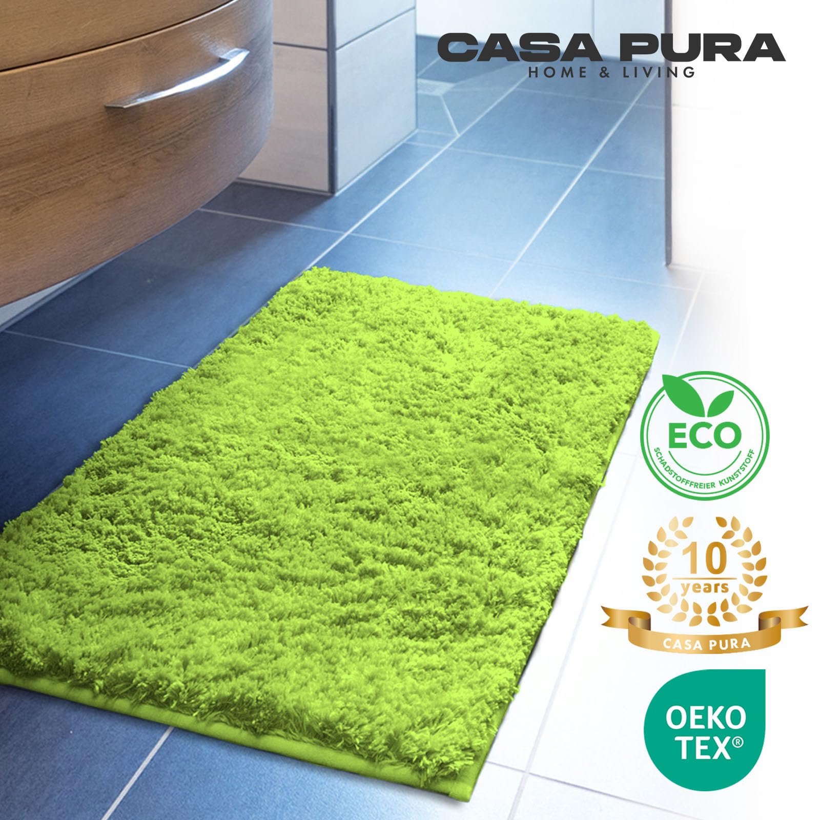 Alfombrilla de baño casa Pura -Sky Soft - de Pelo Largo, Alfombrilla de baño Antideslizante, combinable en Juegos, Certificado Oeko-Tex 100, Microfibra, Apple Green/Grün, 80 x 150 cm