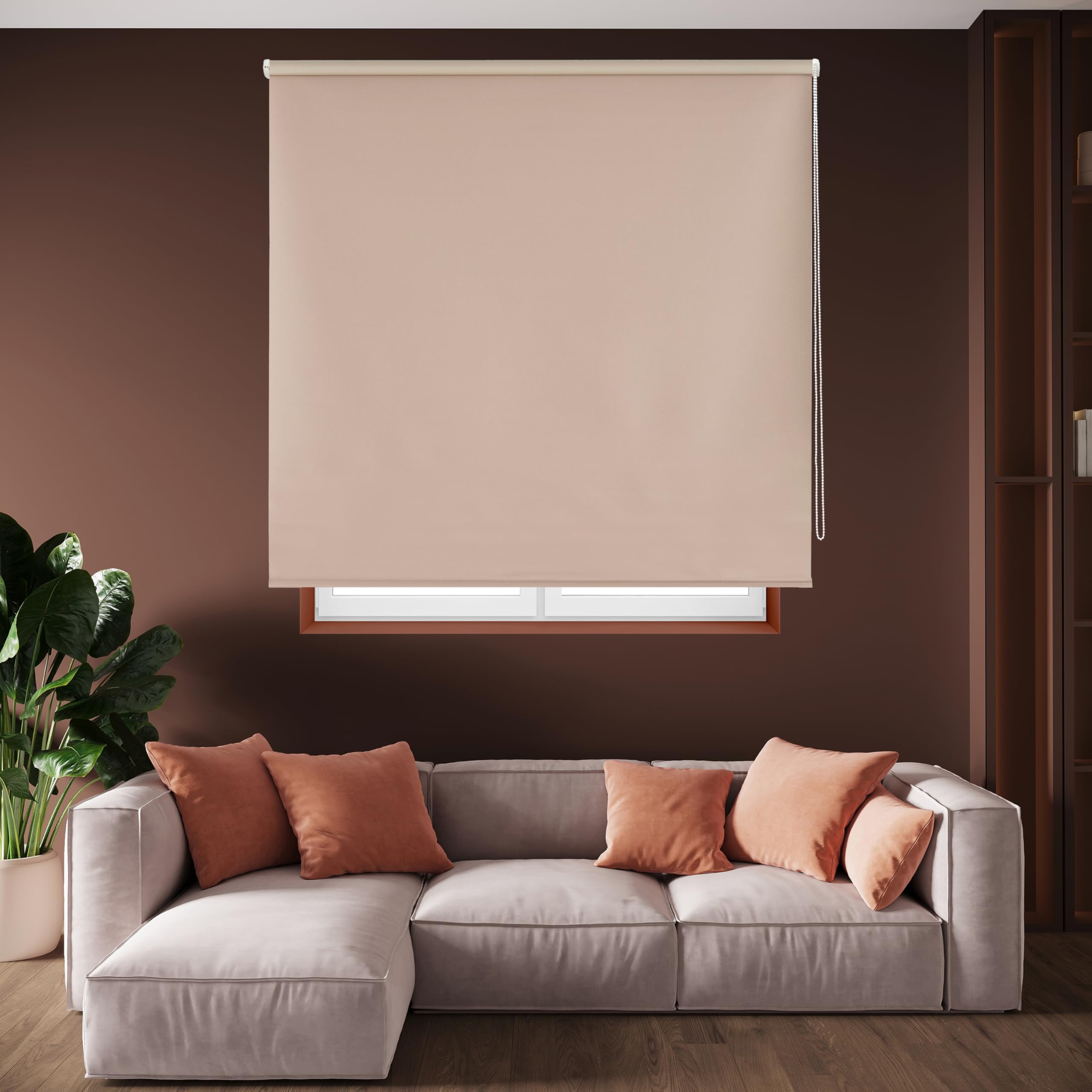 Blindecor Draco Plain Opaque Roller Blind - Light Brown, 80 x 175 cm (Width x Height), Fabric Size 77 x 170 cm, Thermal Blackout Blinds