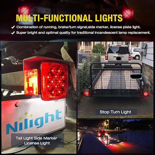 Miniatura 8 de Nilight 2 luces LED cuadradas para remolque de perfil bajo sumergibles IP68 Luces direccionales y de freno traseras, laterales o para la placa de