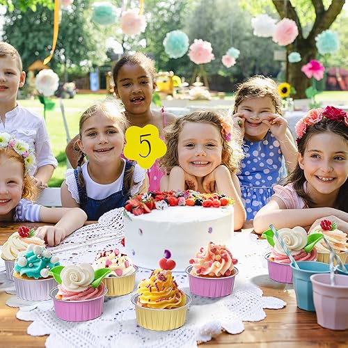 Miniatura 7 de LotFancy Vasos de aluminio para hornear con tapas de cúpula y cucharas, 5 onzas líquidas, 50 moldes desechables de crema brulee, aptos para horno,