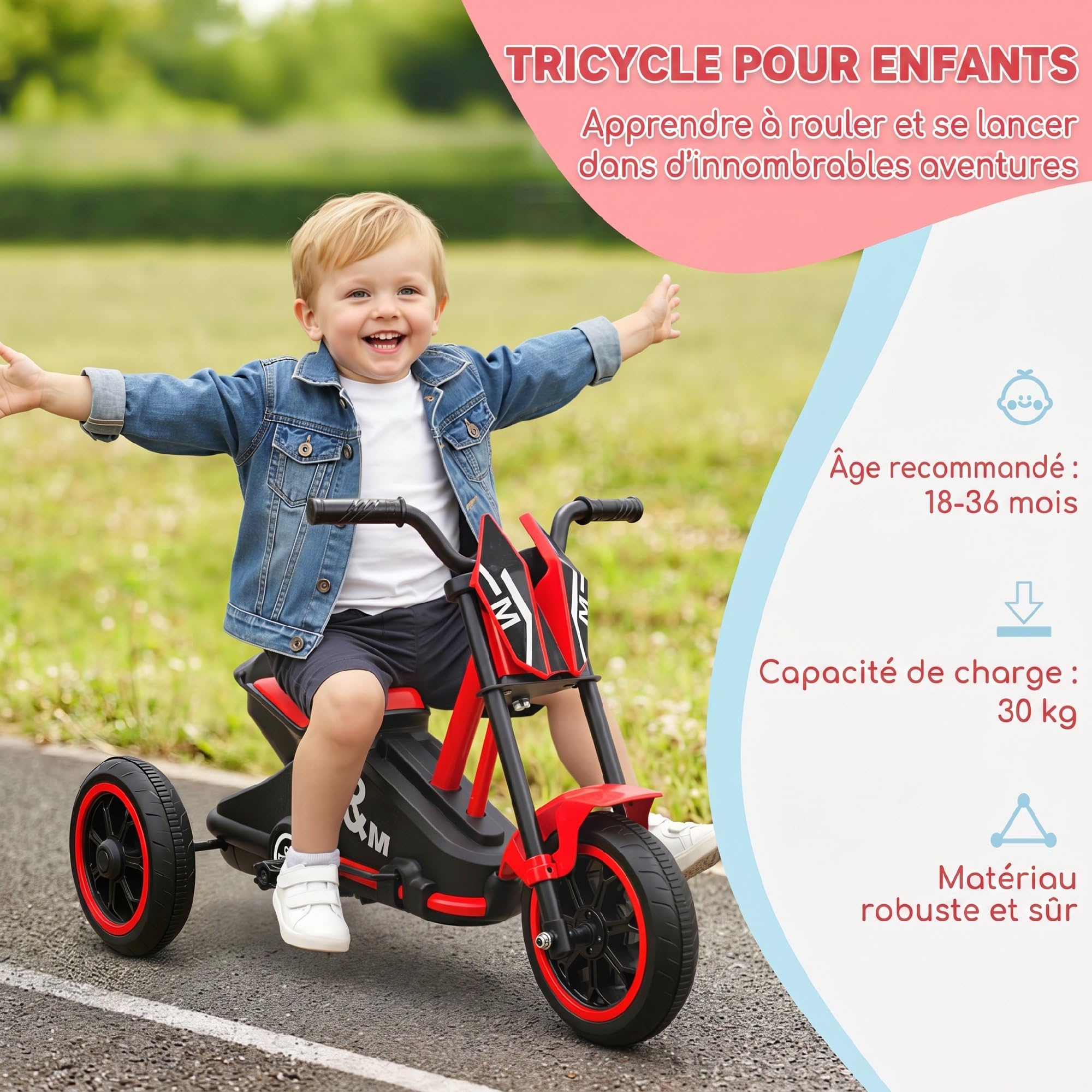 AIYAPLAY Triciclo per Bambini e Neonati con Pedali, Età 18-36 Mesi, Rosso | Per ragazzi e ragazze, Triciclo equilibrante a 3 ruote per bambini piccoli, uso interno ed esterno