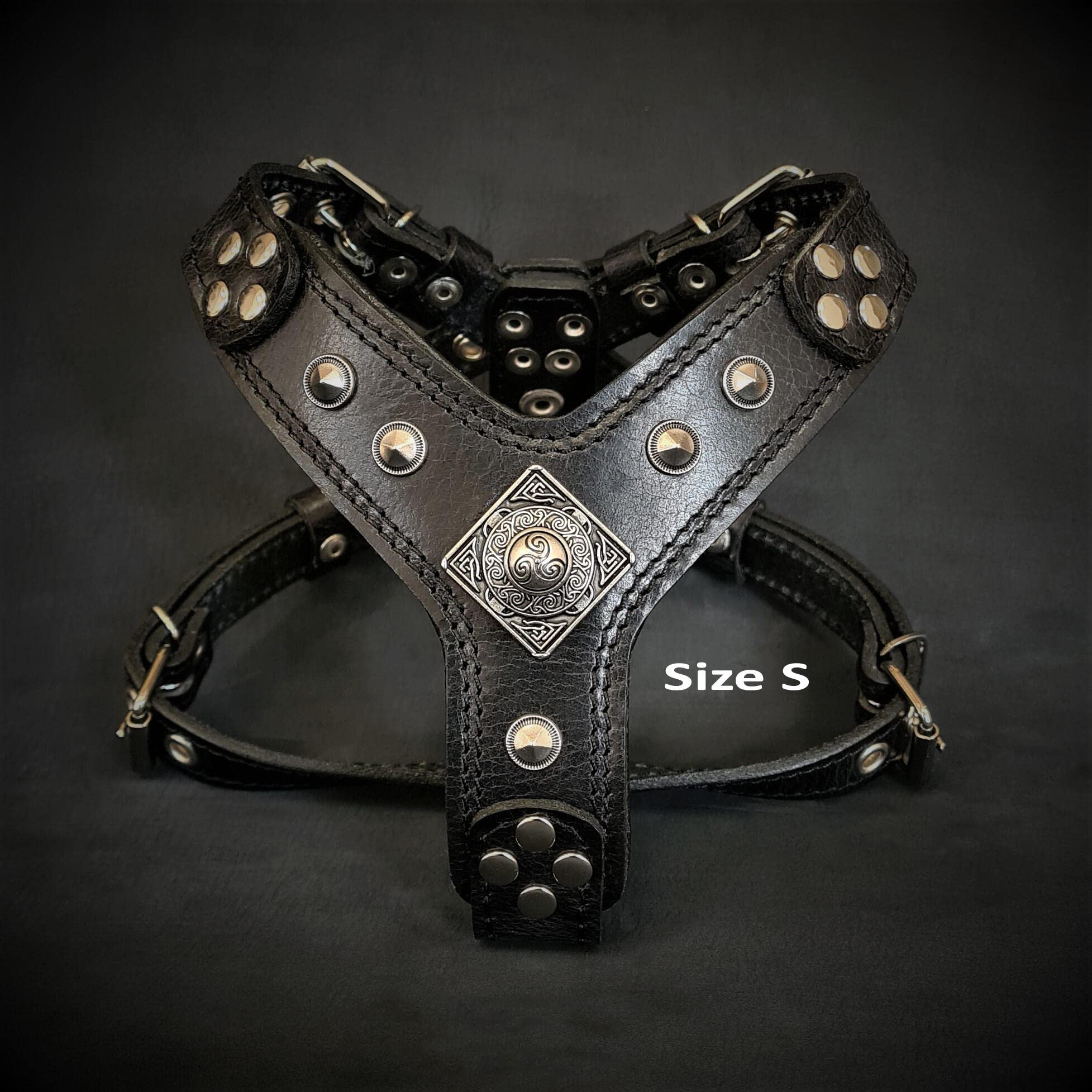 Bestia EROS - Arnés de piel para perros de razas pequeñas, acolchado, hecho a mano en Europa (negro/negro)