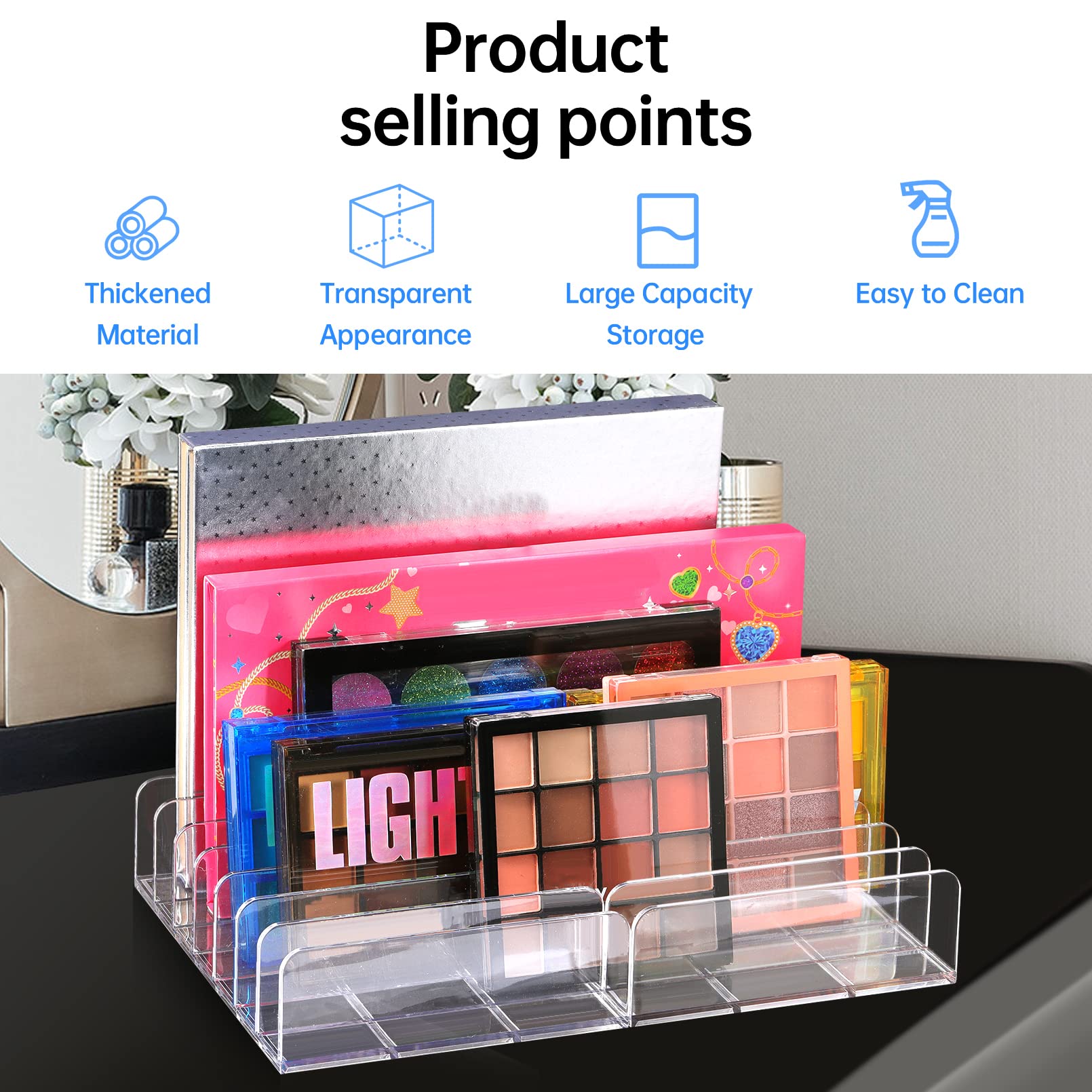 Organizador de paleta de maquillaje, paleta de sombra de ojos acrílica, organizador de maquillaje, paleta de sombra de ojos transparente, organizador de paleta de 7 secciones, soporte de maquillaje 5