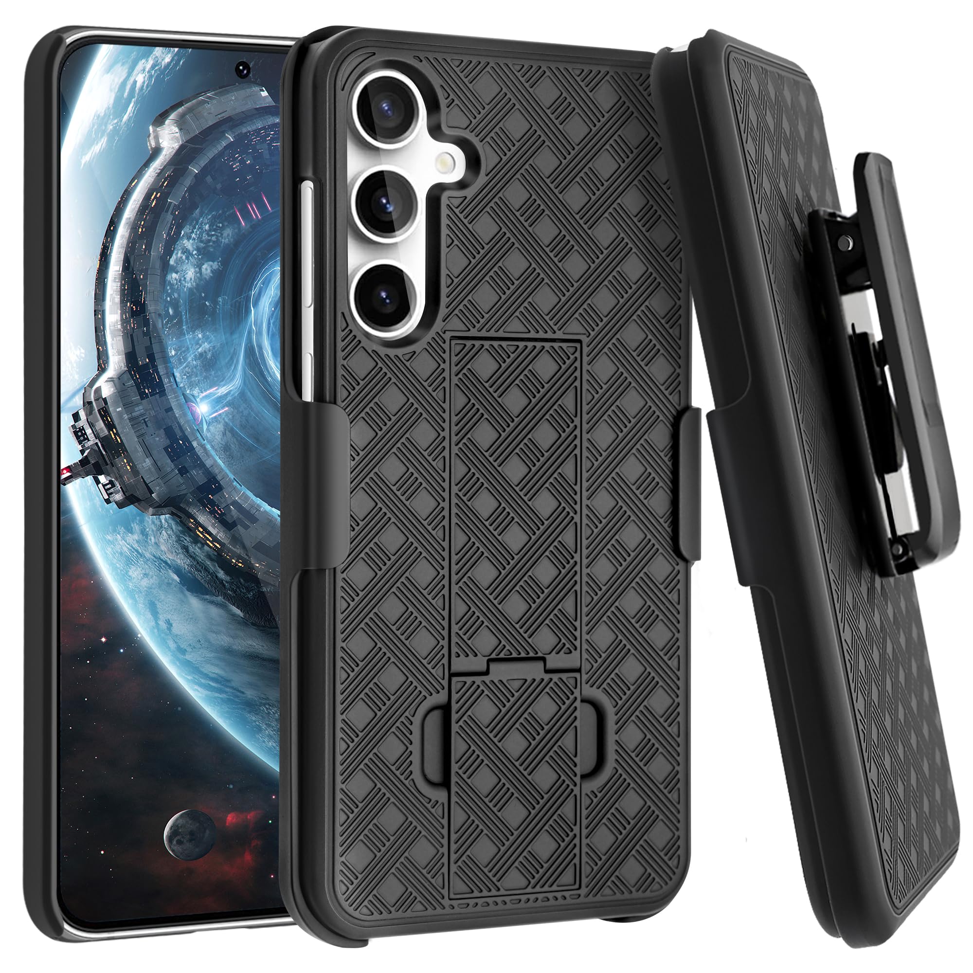 Fingic for Samsung Galaxy S24 Plus Case with Belt Clip Holster Case Slim Combo Shell with Kickstand Swivel Holster Rugged Shockproof Antiscratch Protective Case for Samsung Galaxy S24 Plus,2024,Black