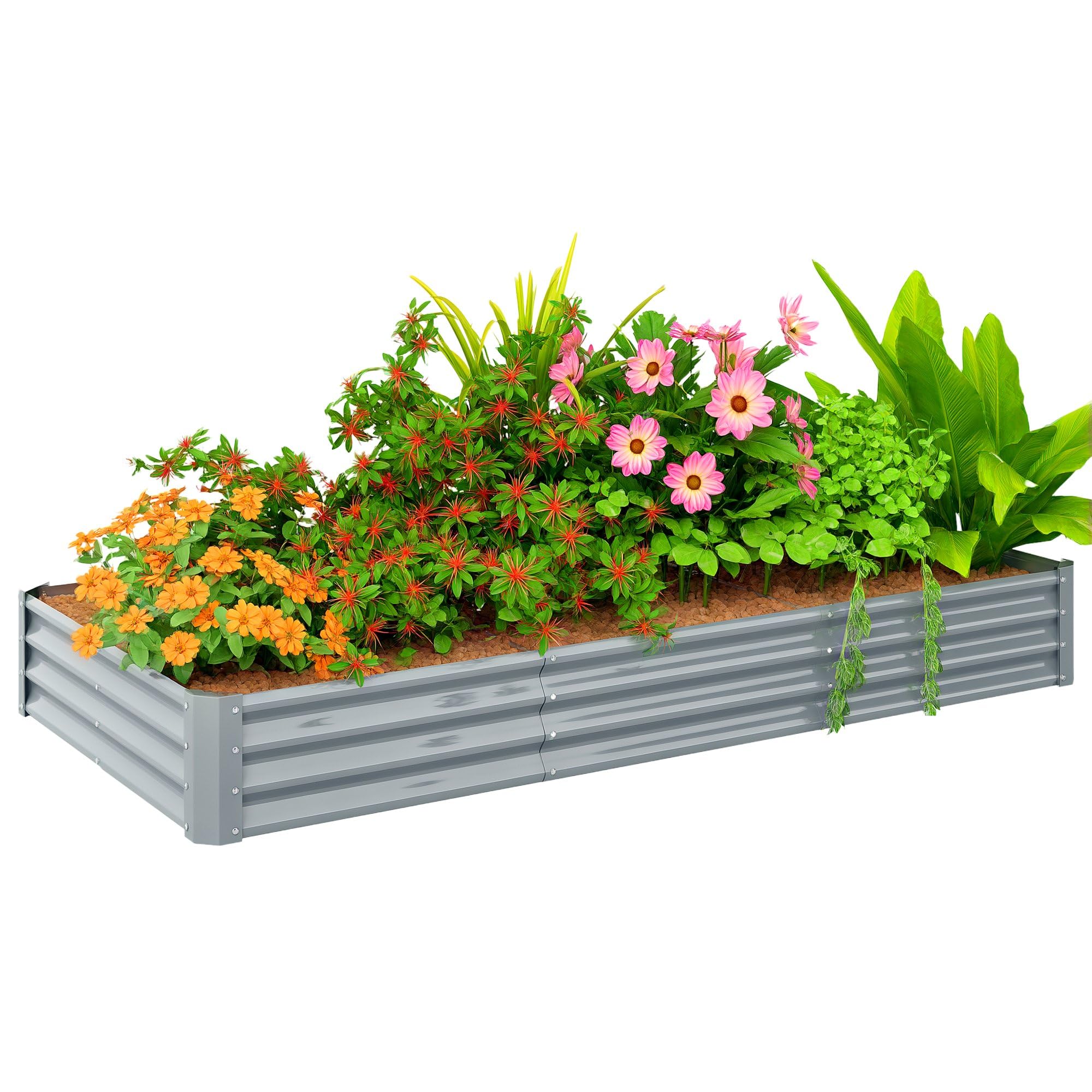 Outsunny Silver Galvanised Raised Garden Bed, 240 X 120 X 30Cm Raised Bed With Reinforcing Bars, Outdoor Raised Planter With Open Bottom For Vegetables, Flowers, Herbs,